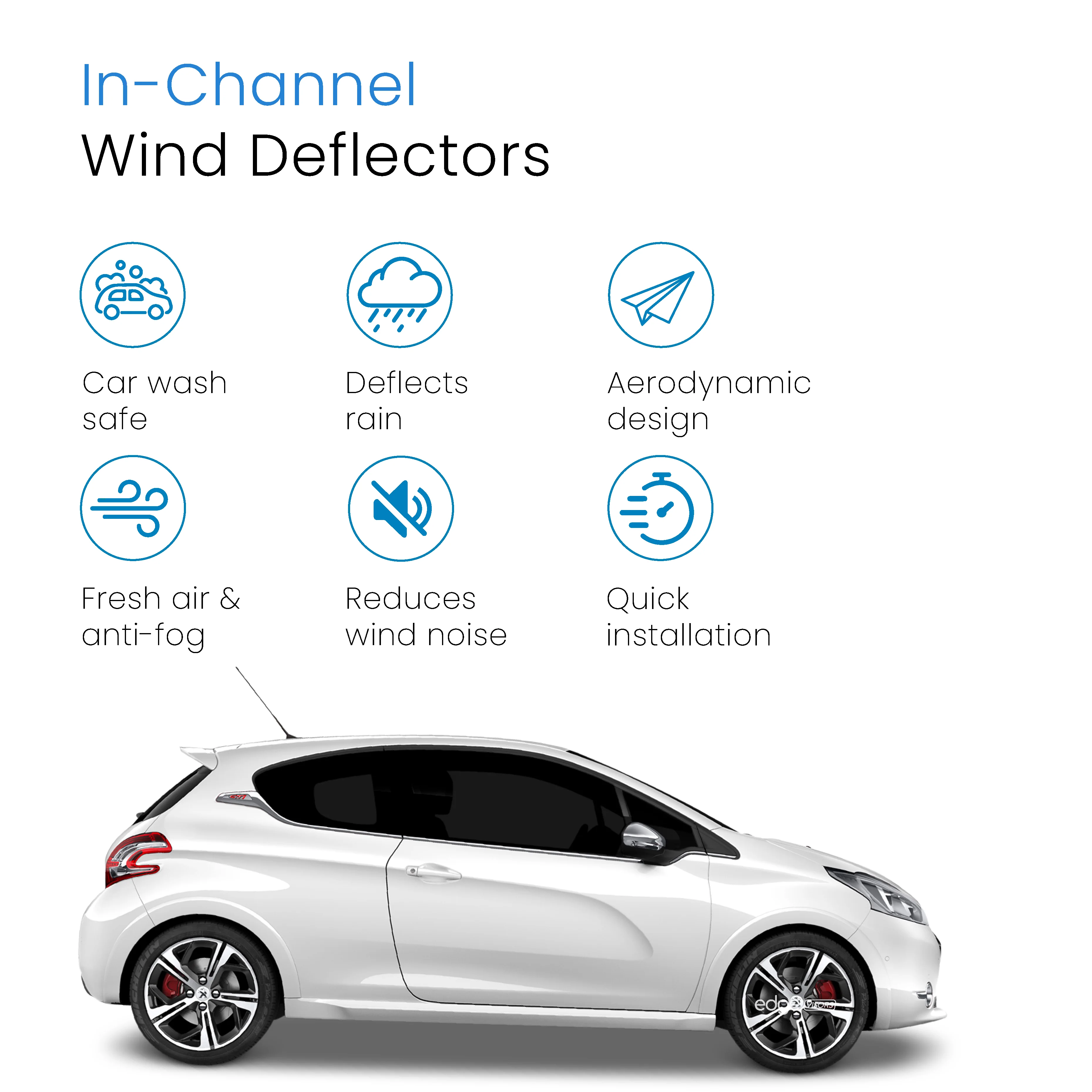 Peugeot 208 2012-2019 3 Door Hatchback Wind Deflectors 2pc - Image 3