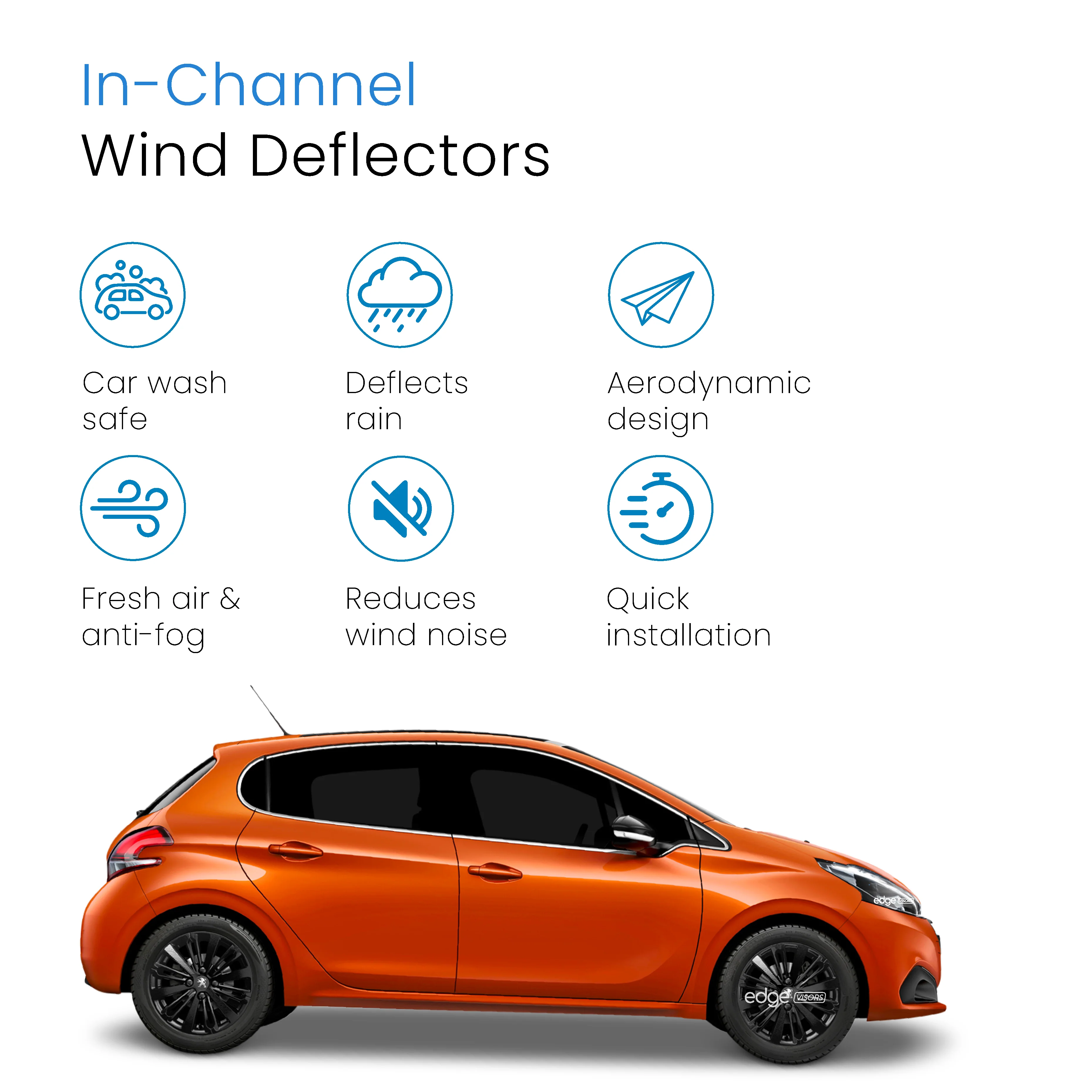 Peugeot 208 2012-2019 5 Door Hatchback Wind Deflectors 4pc - Image 3