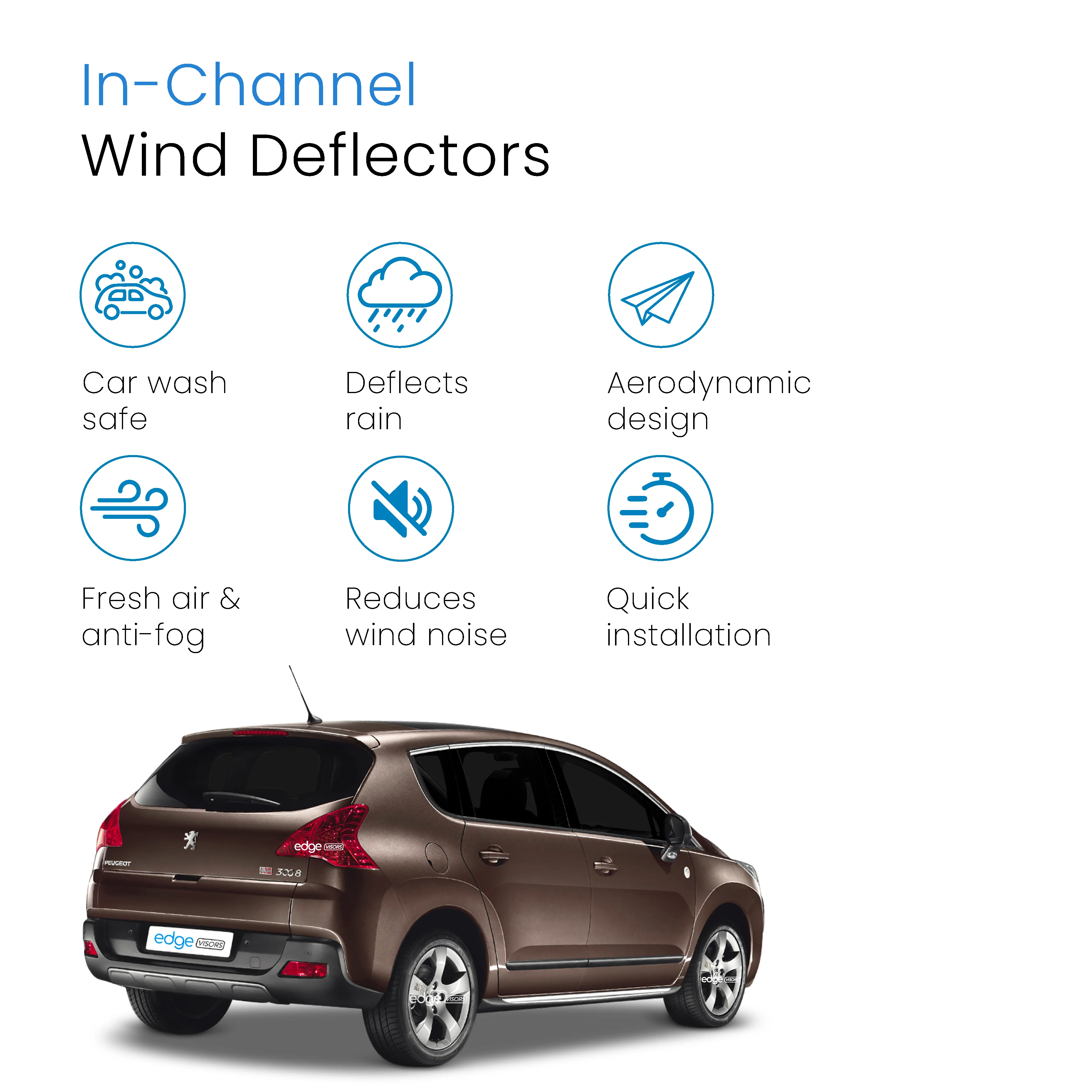 Peugeot 3008 MK1 2008-2016 5 Door MPV Wind Deflectors 4pc - Image 3