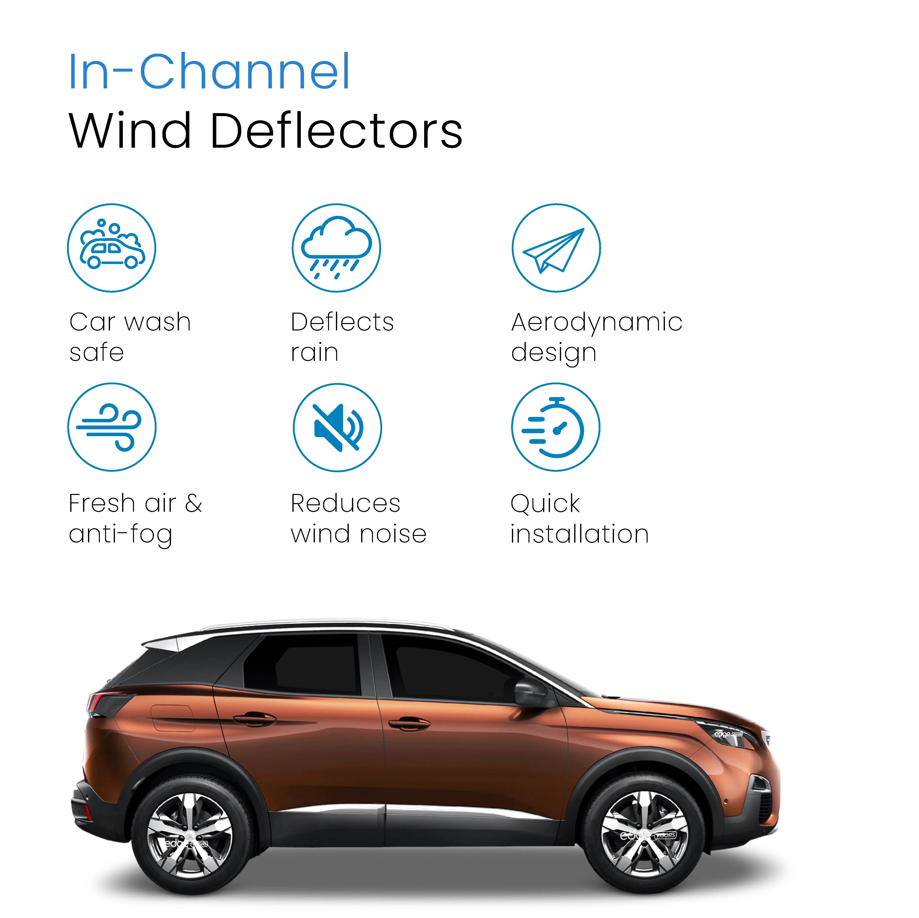 Peugeot 3008 MK2 2017-2023 5 Door MPV Wind Deflectors 4pc - Image 3