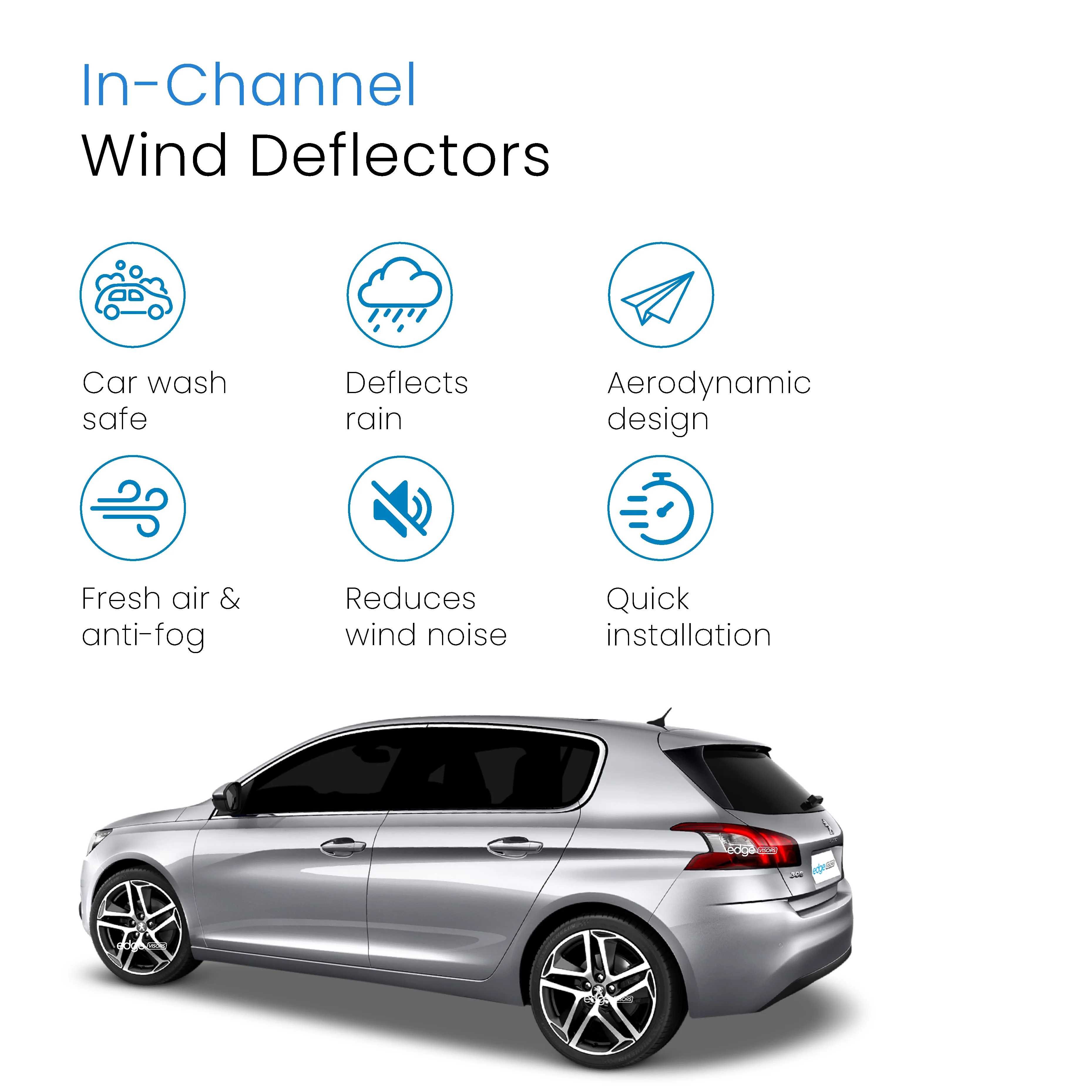 Peugeot 308 MK2 2013-2021 5 Door Hatchback Wind Deflectors 4pc - Image 3