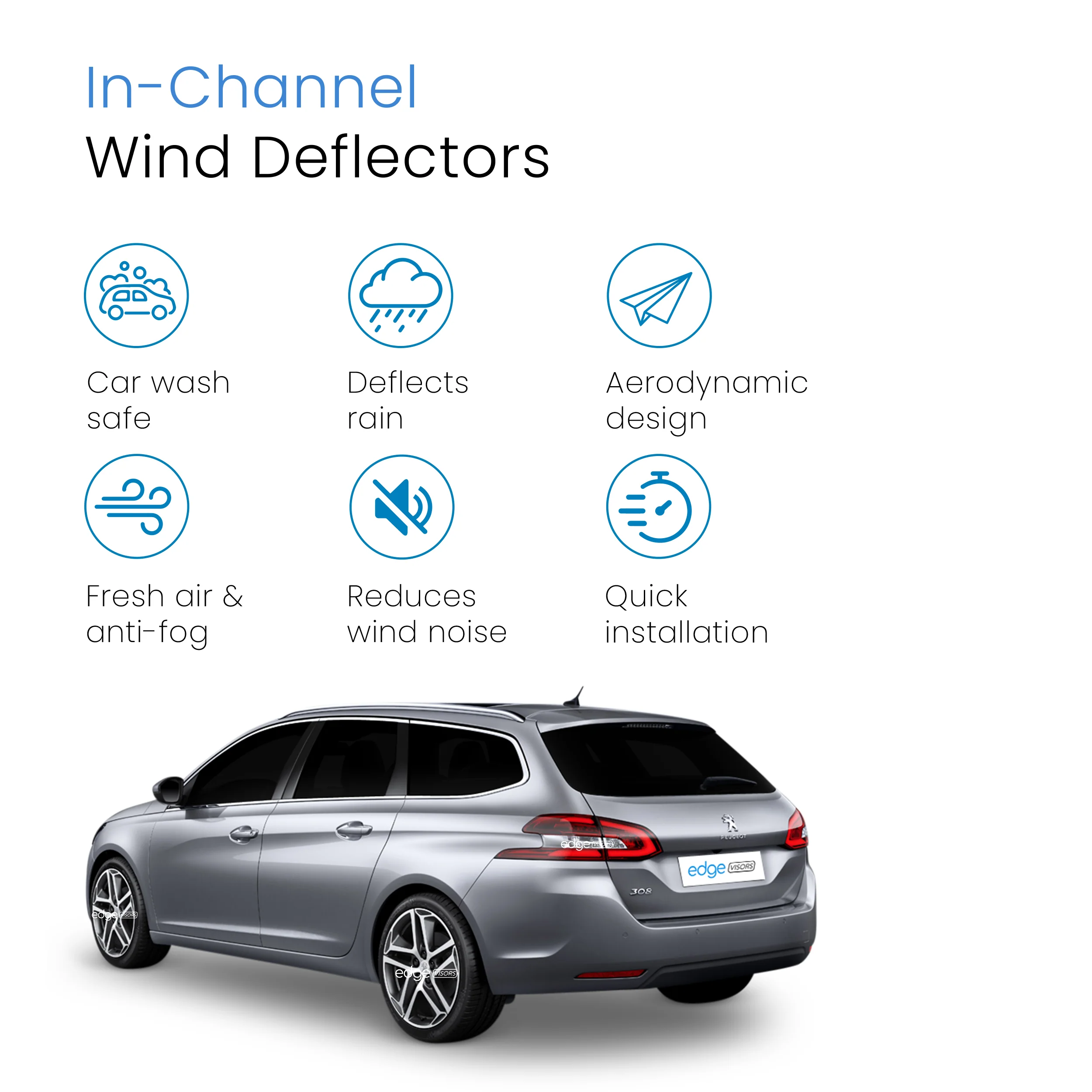 Peugeot 308 MK2 2014-2021 5 Door Estate Wind Deflectors 4pc - Image 3