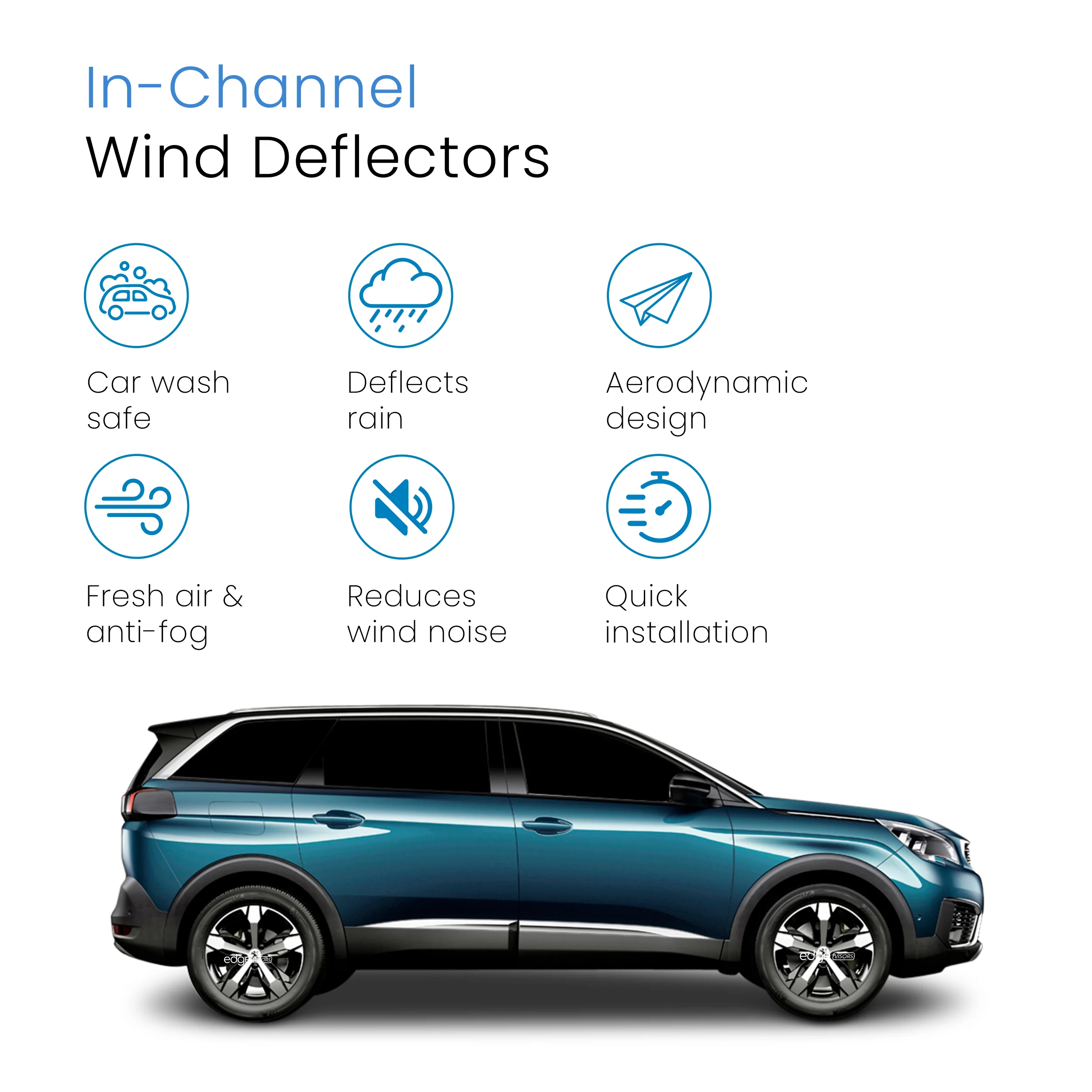 Peugeot 5008 MK2 2017-2023 5 Door SUV Wind Deflectors 4pc - Image 3