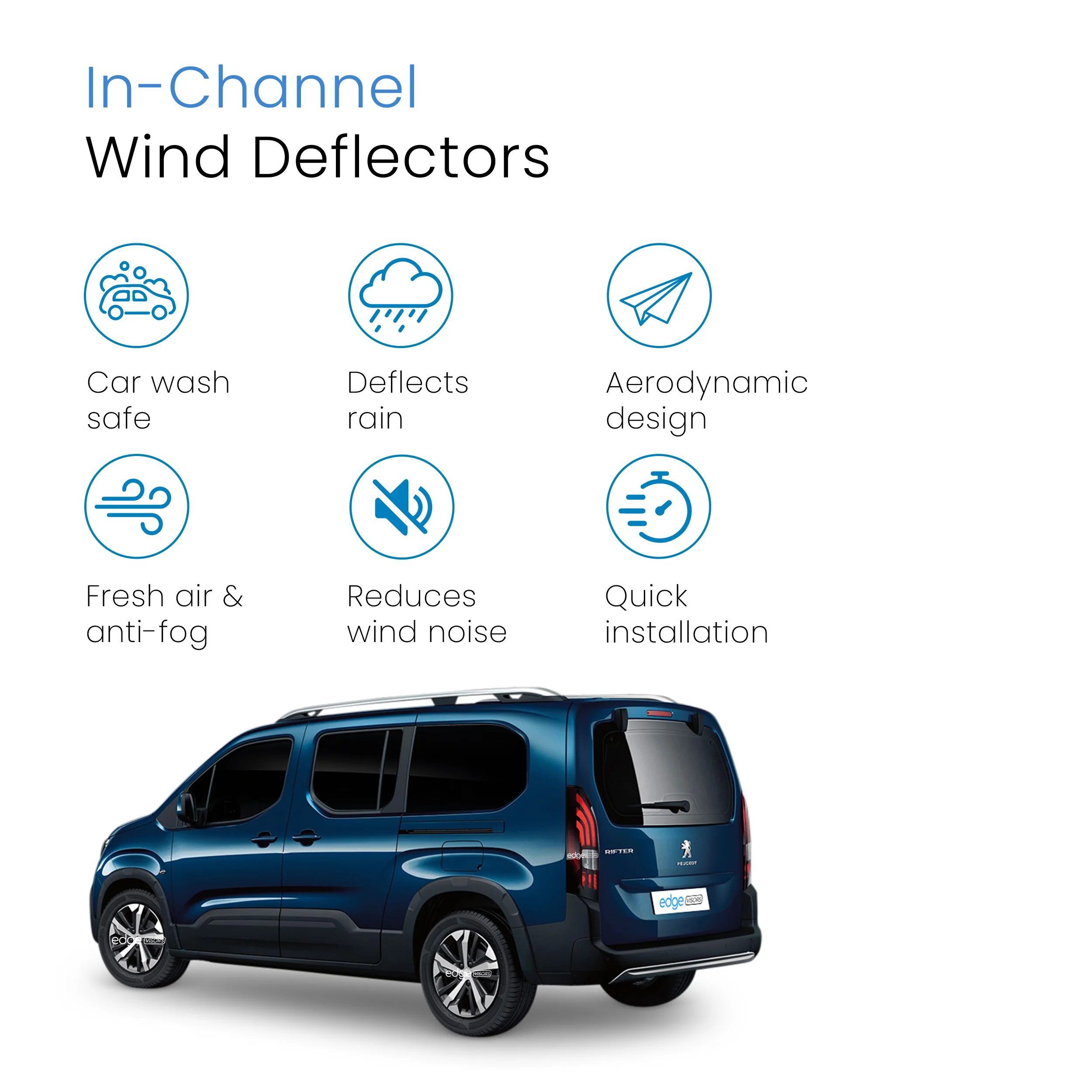 Peugeot Rifter / Partner 2018-Up 2 Door Van Wind Deflectors 2pc - Image 3