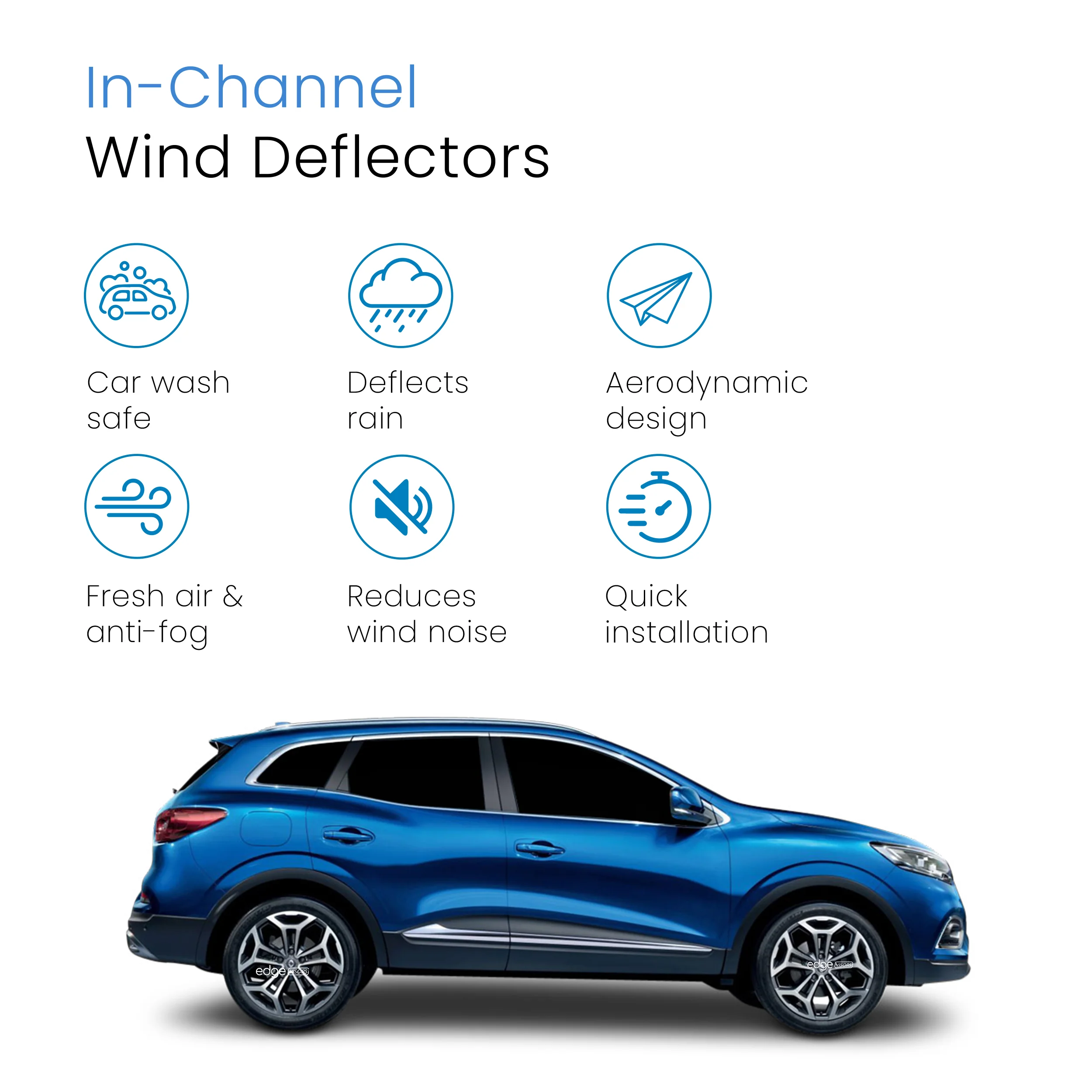 Renault Kadjar MK1 2015-2022 5 Door SUV Wind Deflectors 4pc - Image 3