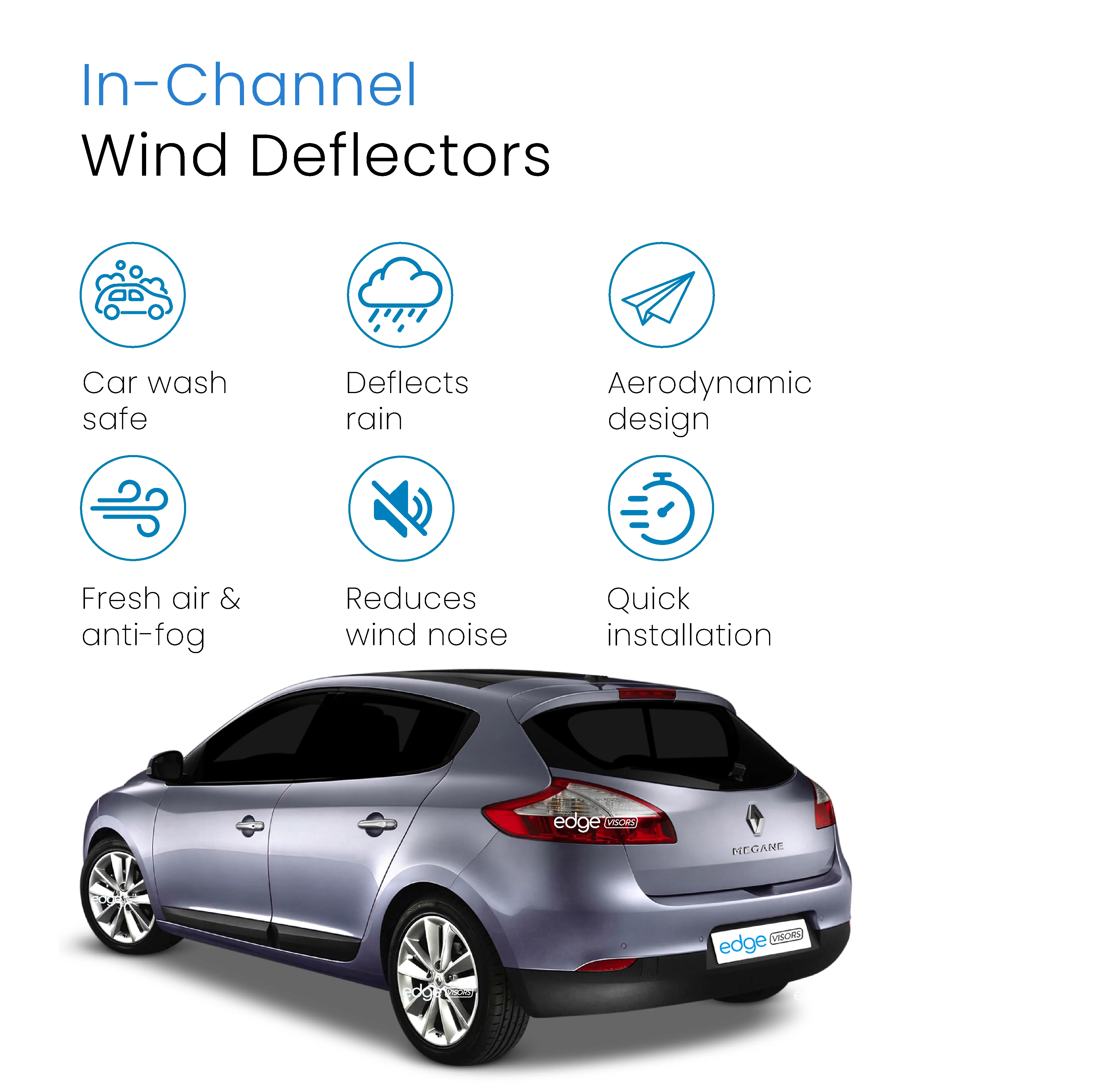 Renault Megane MK3 2008-2016 5 Door Hatchback Wind Deflectors 4pc - Image 3