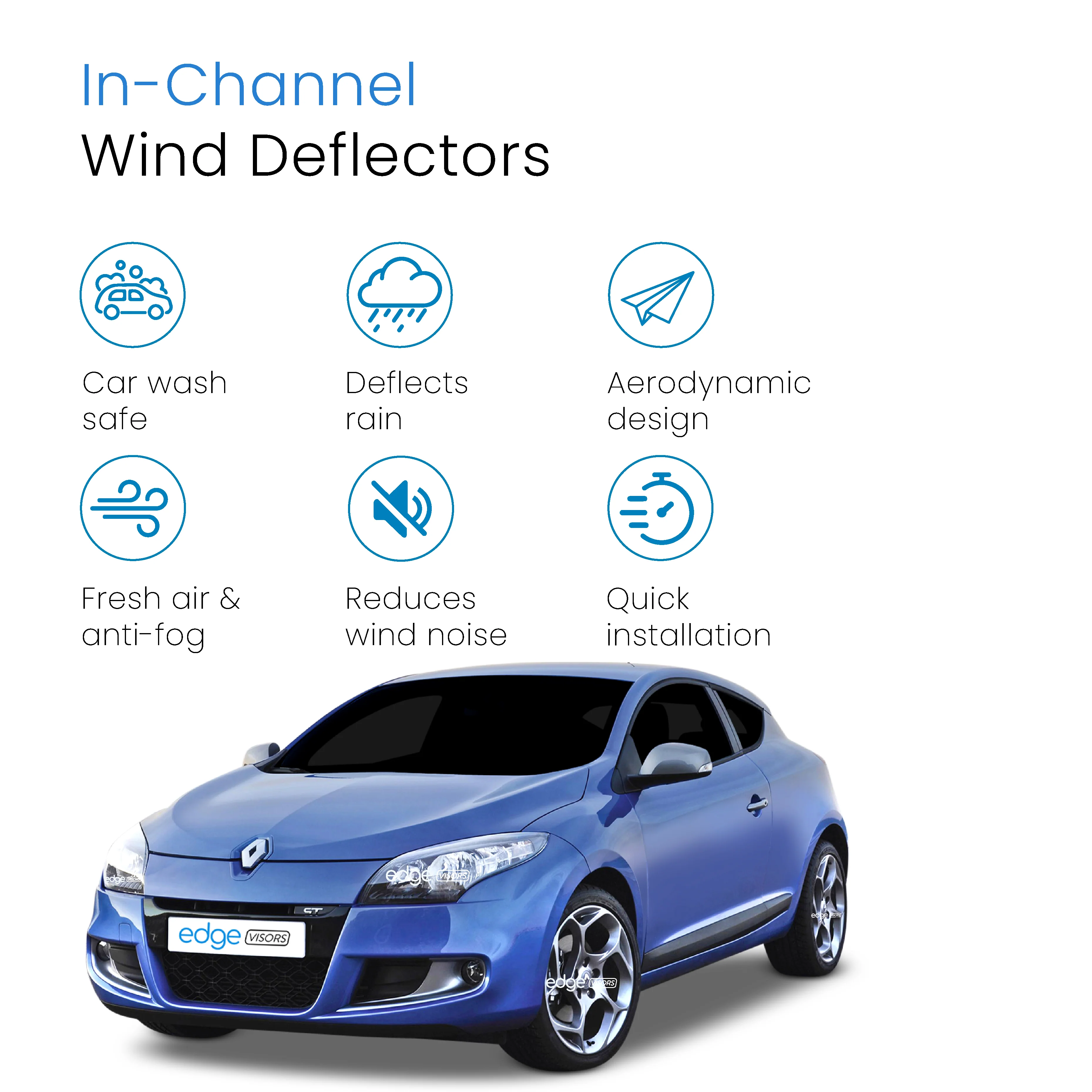 Renault Megane MK3 2009-2015 3 Door Hatchback Wind Deflectors 2pc - Image 3