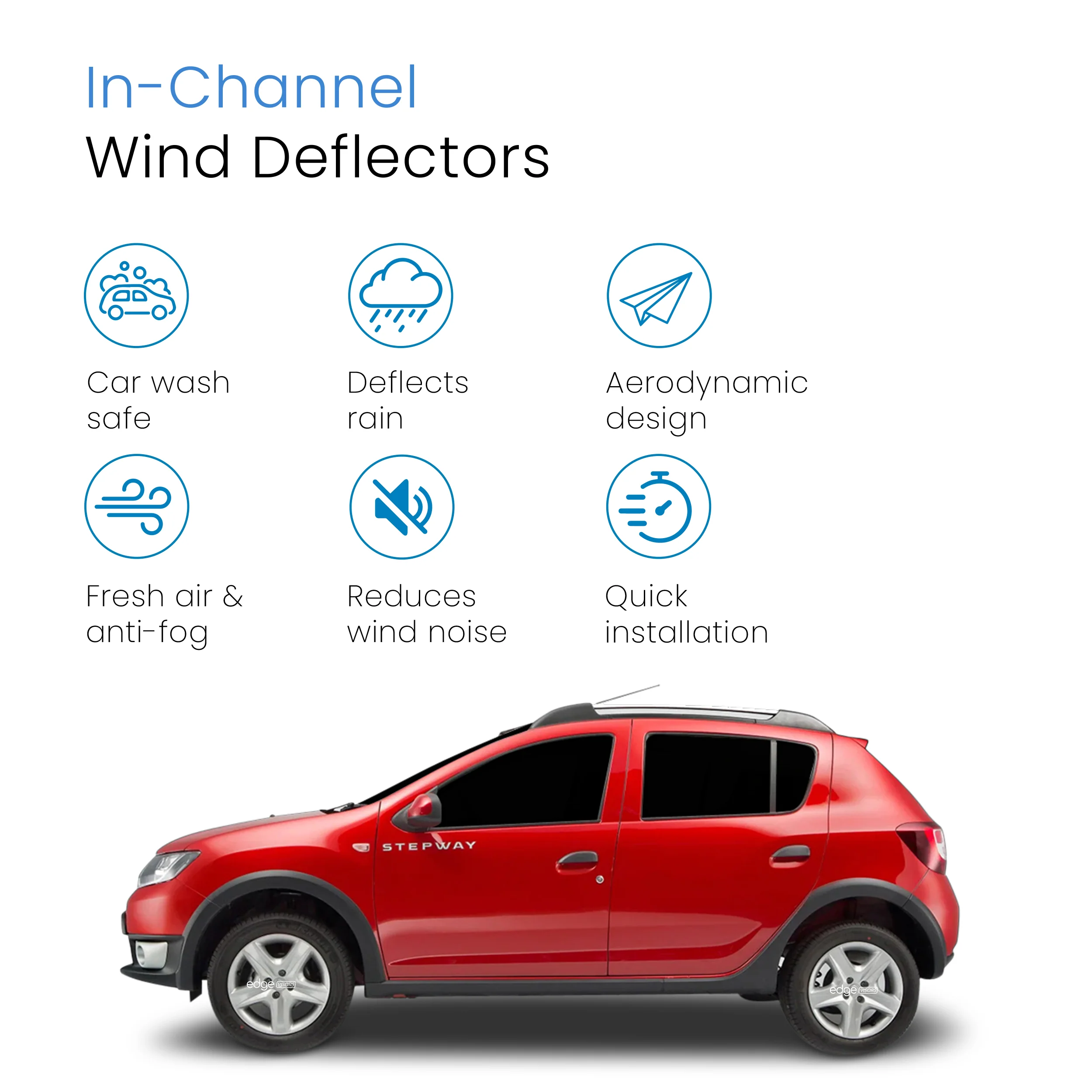 Renault Stepway MK2 2013-2020 5 Door Hatchback SUV Wind Deflectors 4pc - Image 3