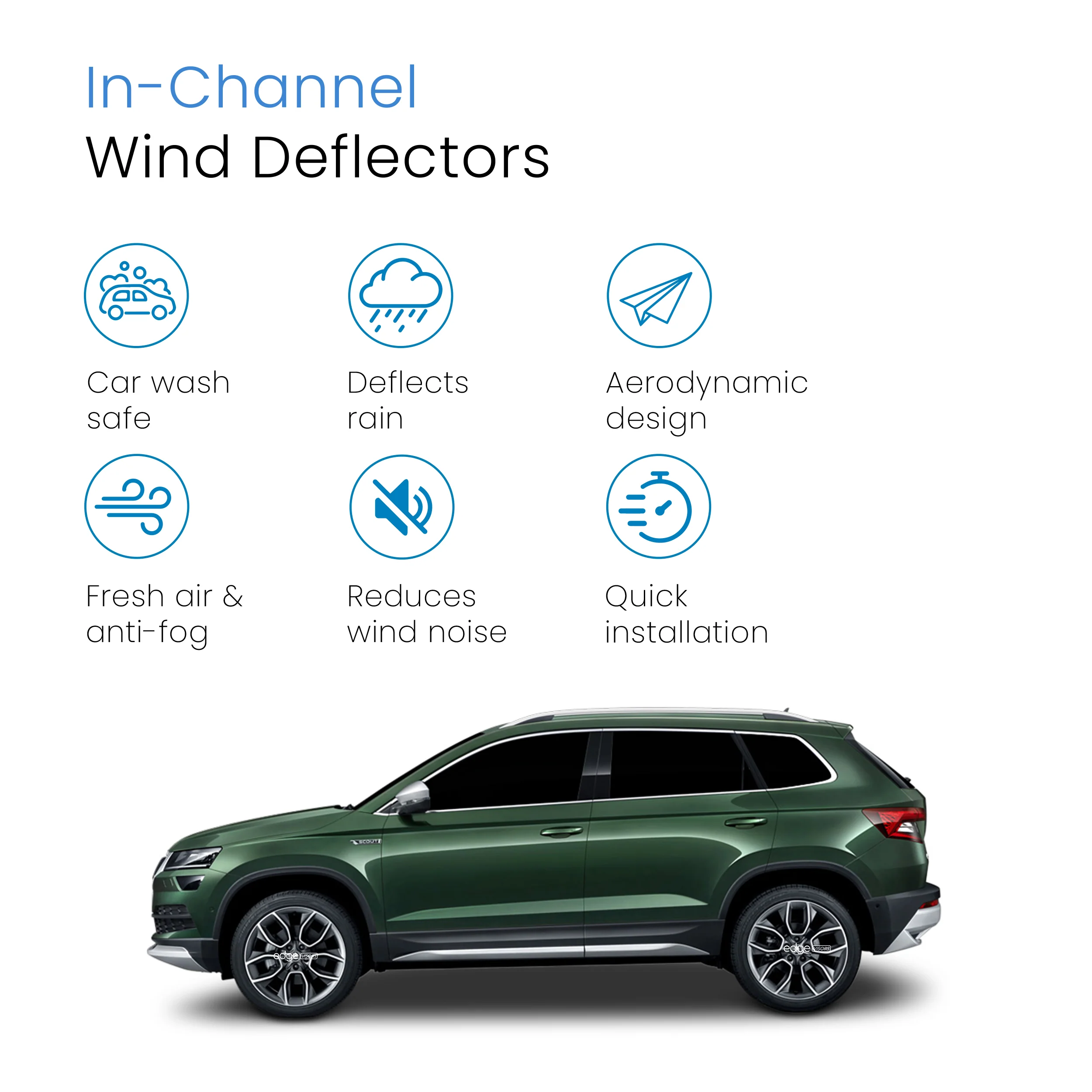 Skoda Karoq MK1 2017-2021 5 Door SUV Wind Deflectors 4pc - Image 3