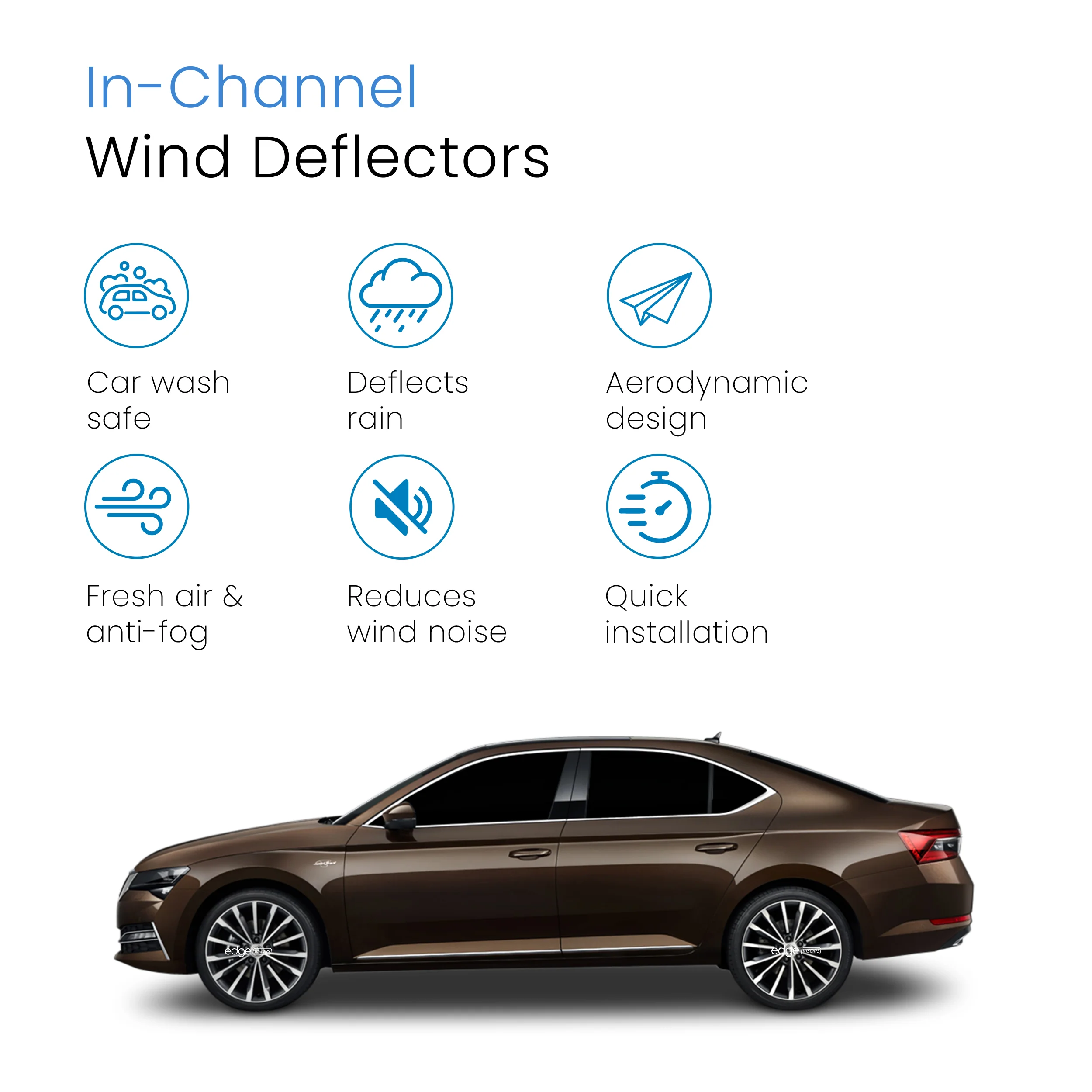 Skoda Superb MK3 2015-2023 5 Door Liftback / Hatchback Wind Deflectors 4pc - Image 3