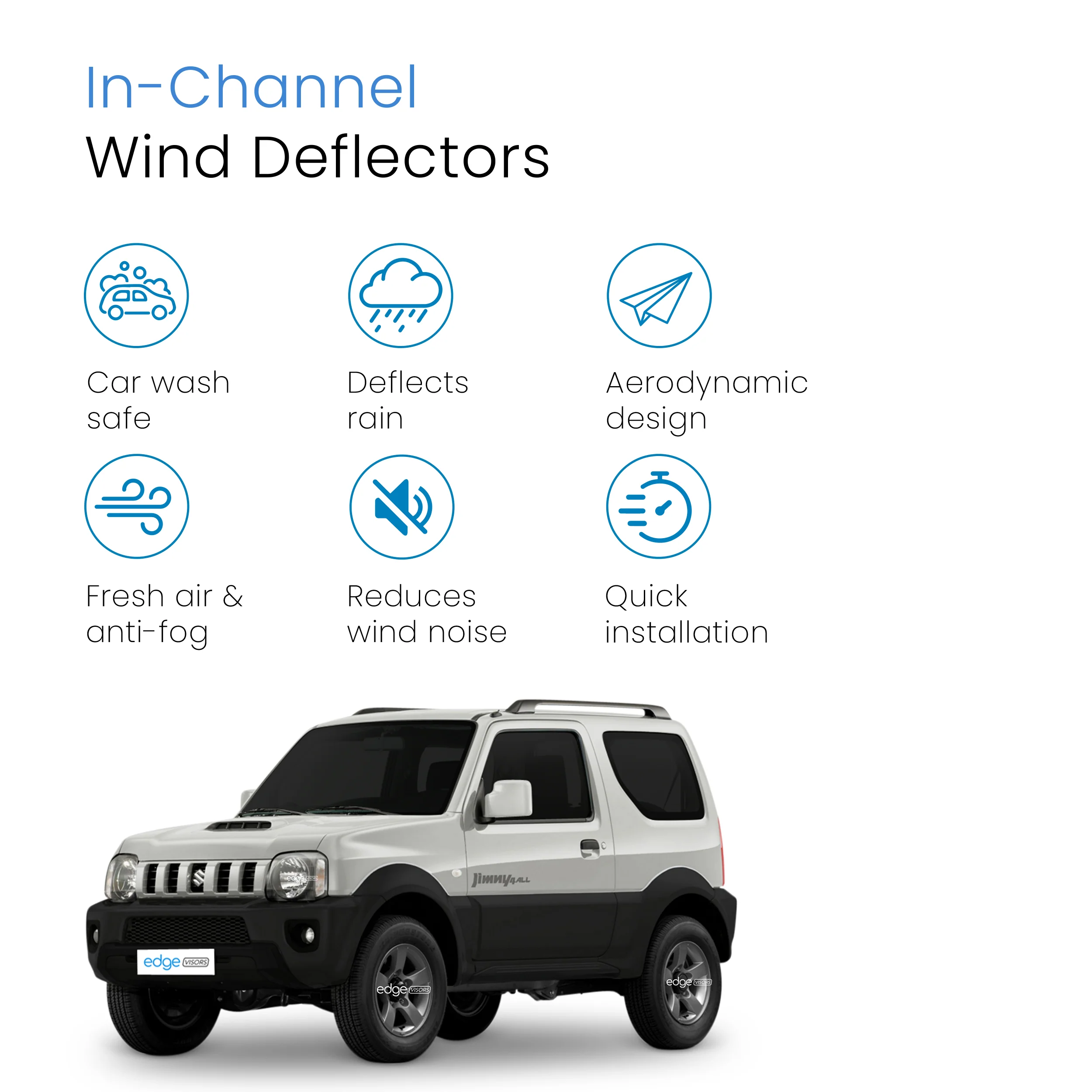 Suzuki Jimny MK3 1998-2018 2 Door SUV Wind Deflectors 2pc - Image 3