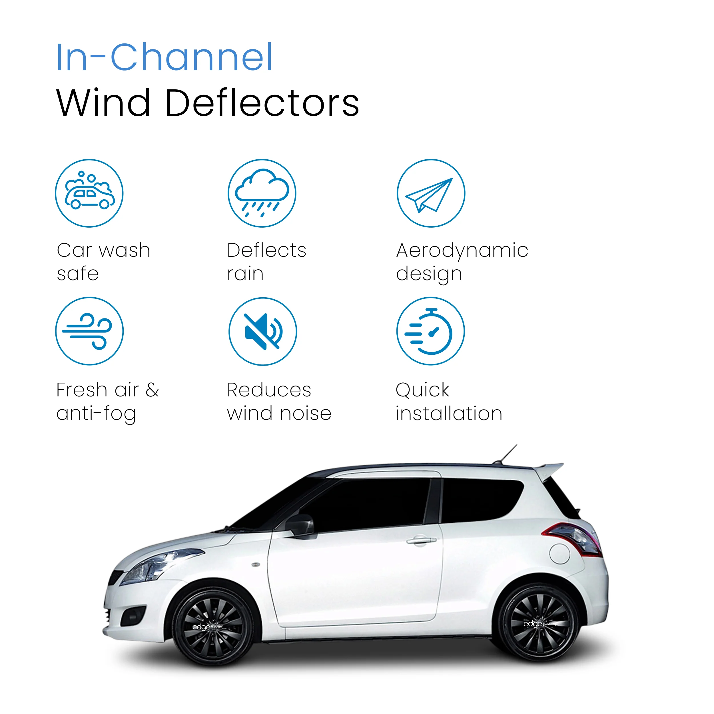 Suzuki Swift MK3 2010-2017 3 Door Hatchback Wind Deflectors 2pc - Image 3