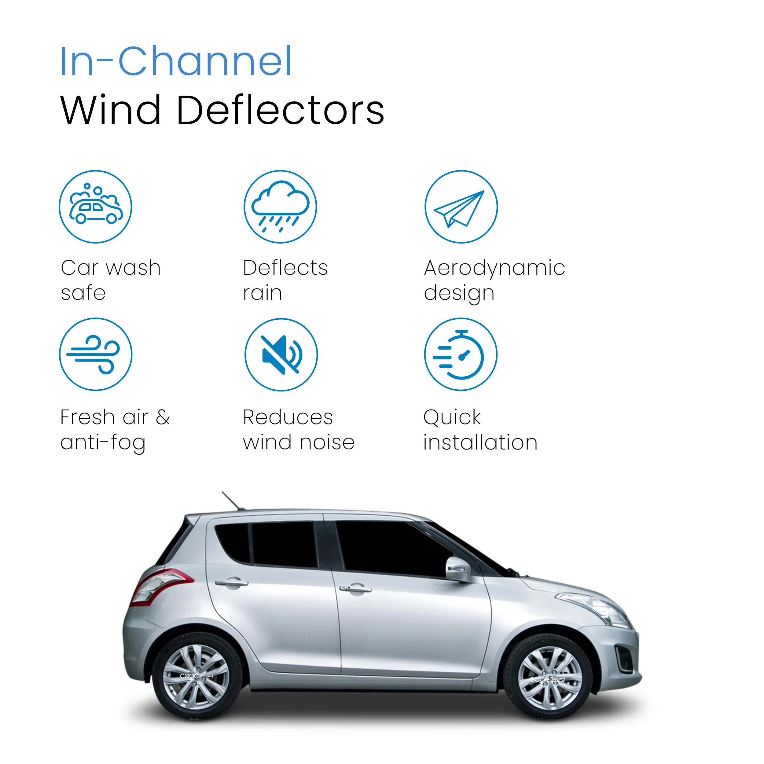 Suzuki Swift MK3 2010-2017 5 Door Hatchback Wind Deflectors 4pc - Image 3