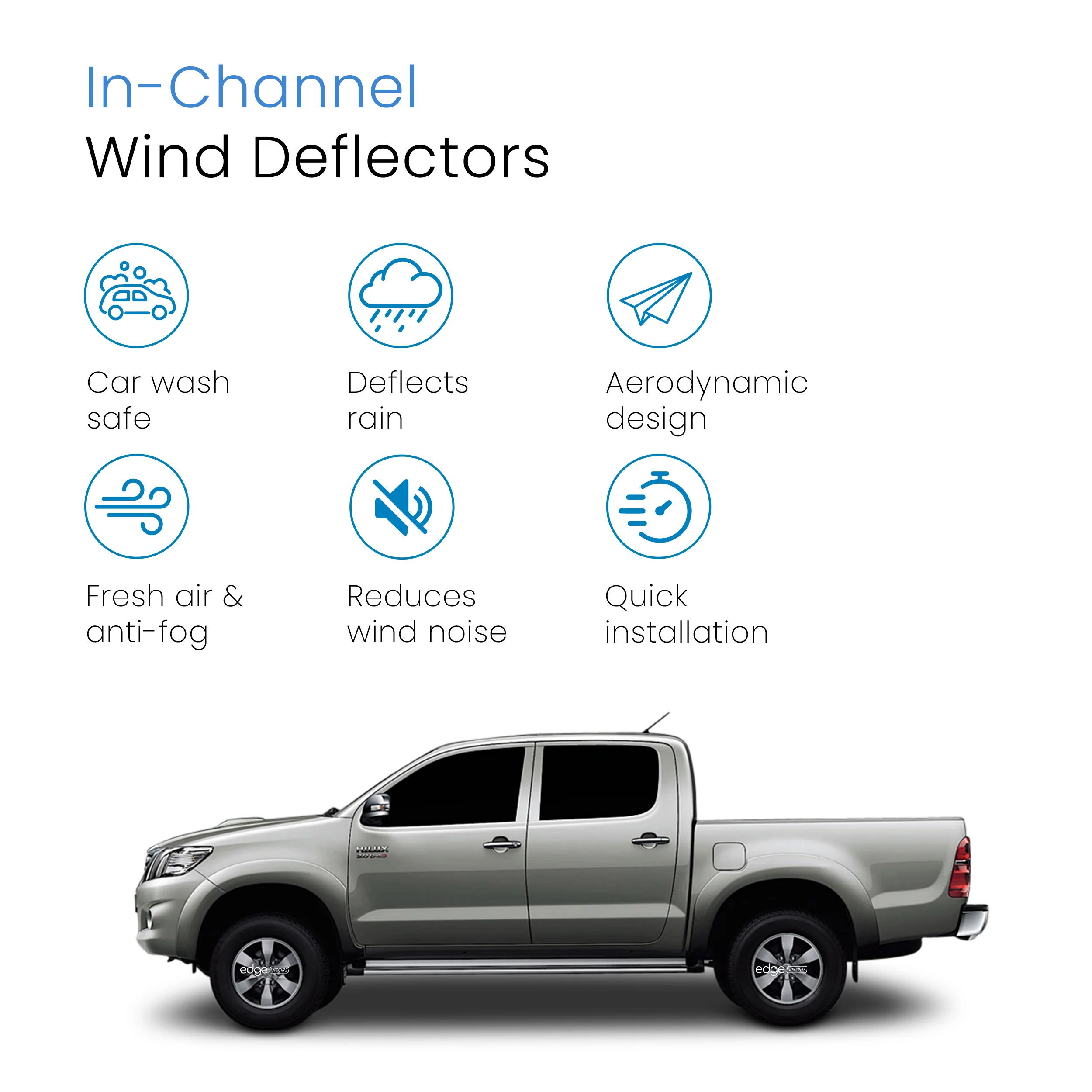 Toyota Hilux MK7 2005-2016 4 Door Pick Up Wind Deflectors 4pc - Image 3