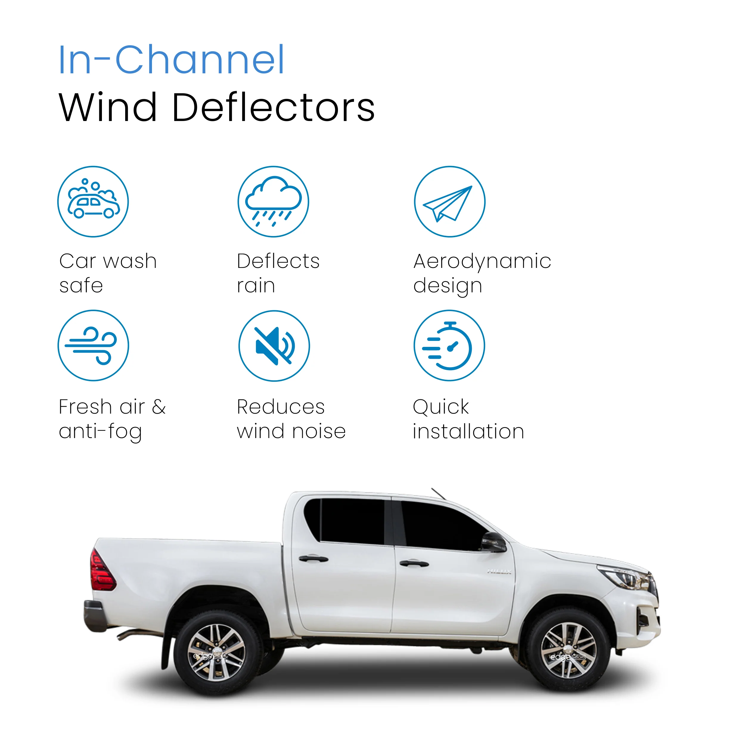 Toyota Hilux MK8 2016-onwards 4 Door Pick-up Wind Deflectors 4pc - Image 3