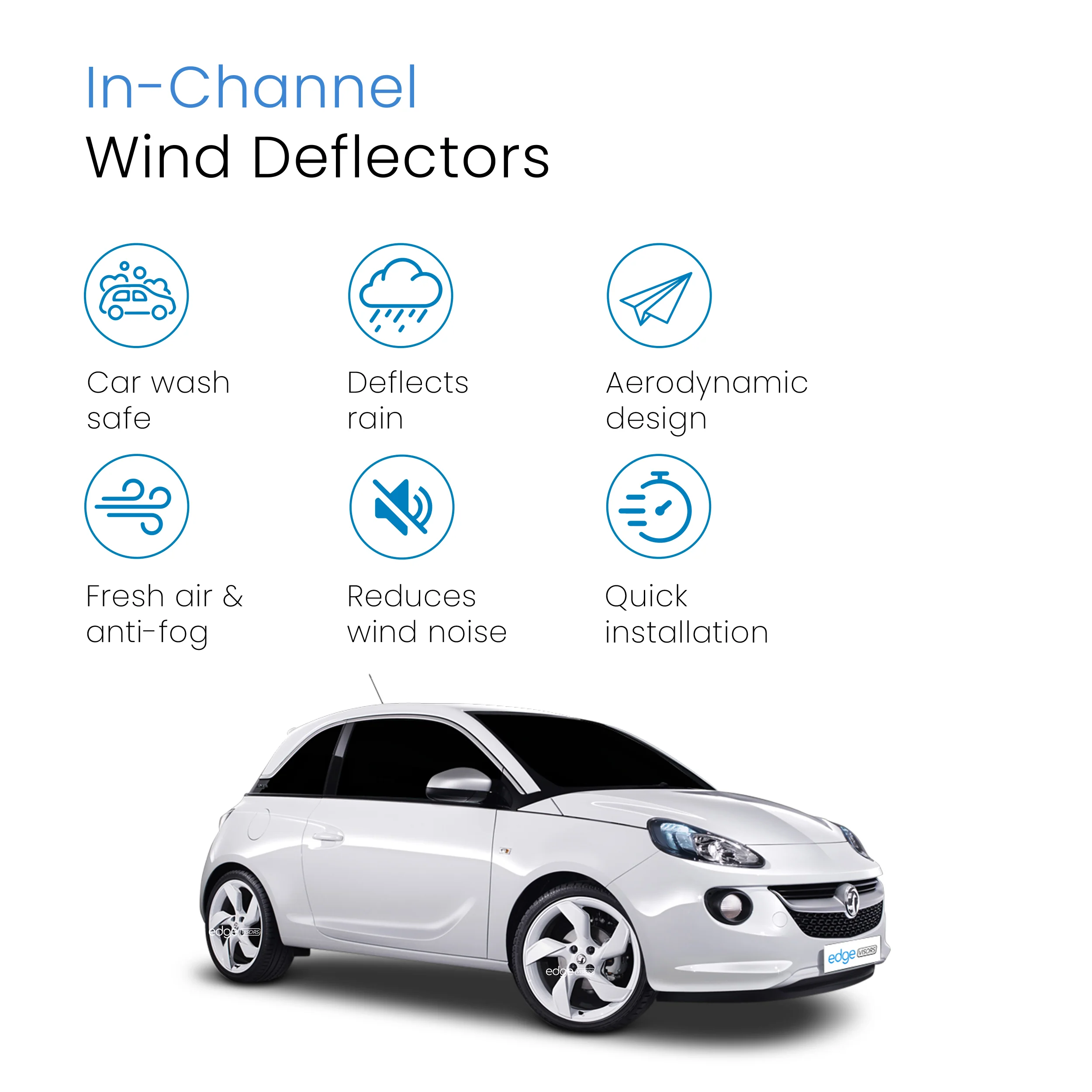 Vauxhall Adam MK1 2013-Onwards 3 Door Hatchback Wind Deflectors 2pc - Image 3