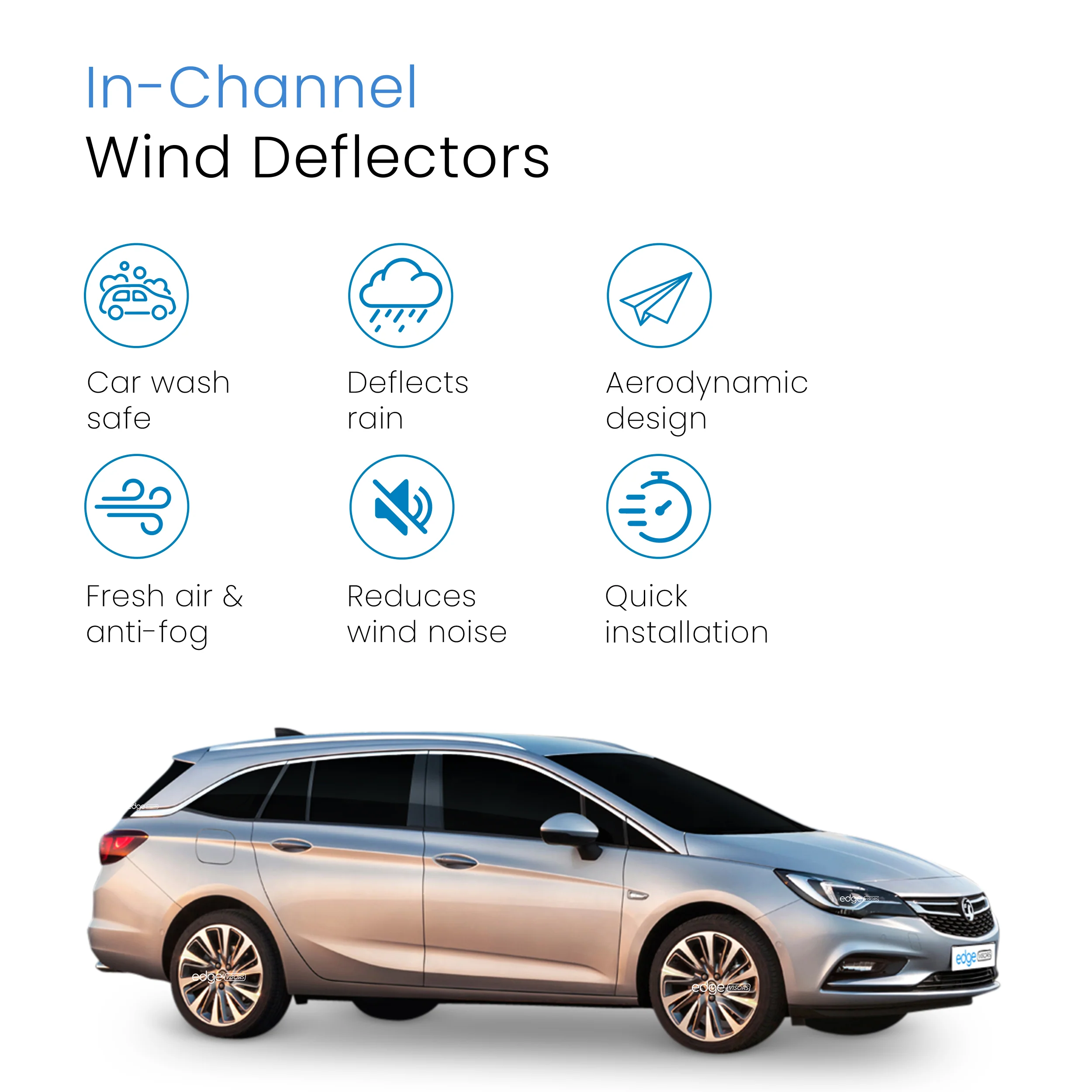 Vauxhall Astra K MK7 2015-2021 5 Door Estate Wind Deflectors 4pc - Image 3