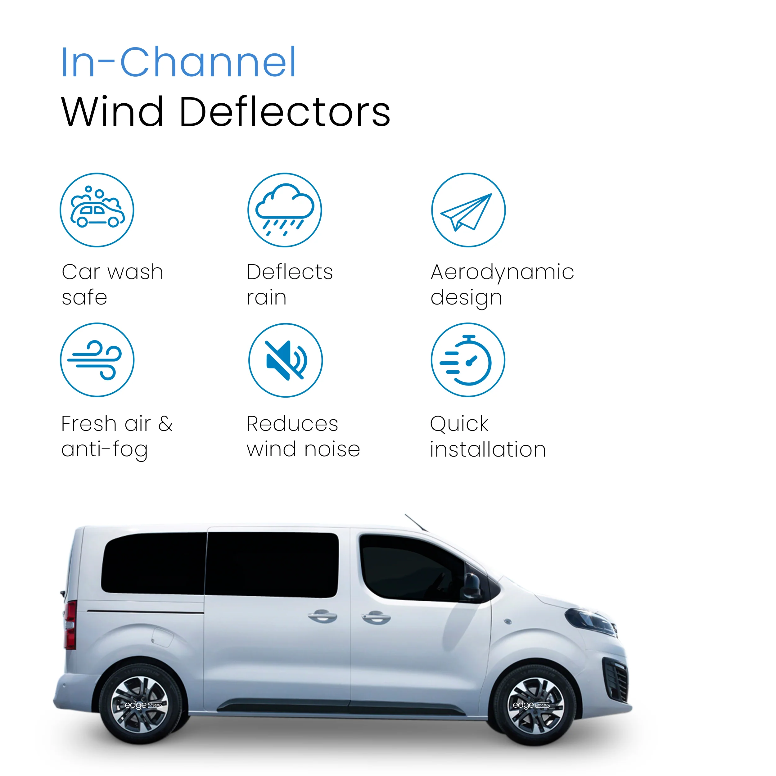Vauxhall Vivaro/Zafira Life MK3 2019-2024 2 Door Van Wind Deflectors 2pc - Image 3