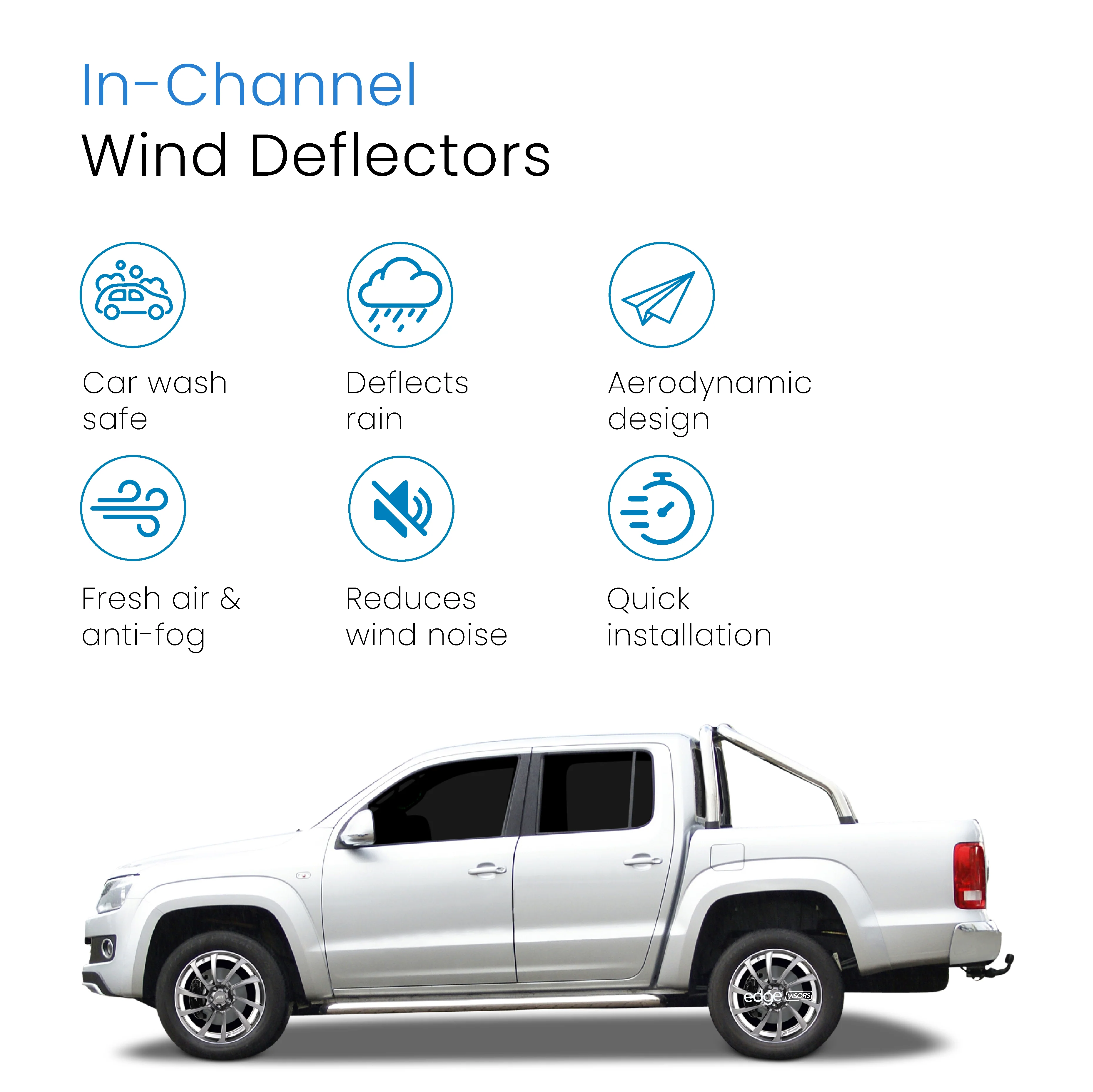 VW Amarok MK1 2009-2022 4 Door Pick-up Wind Deflectors 4pc - Image 3