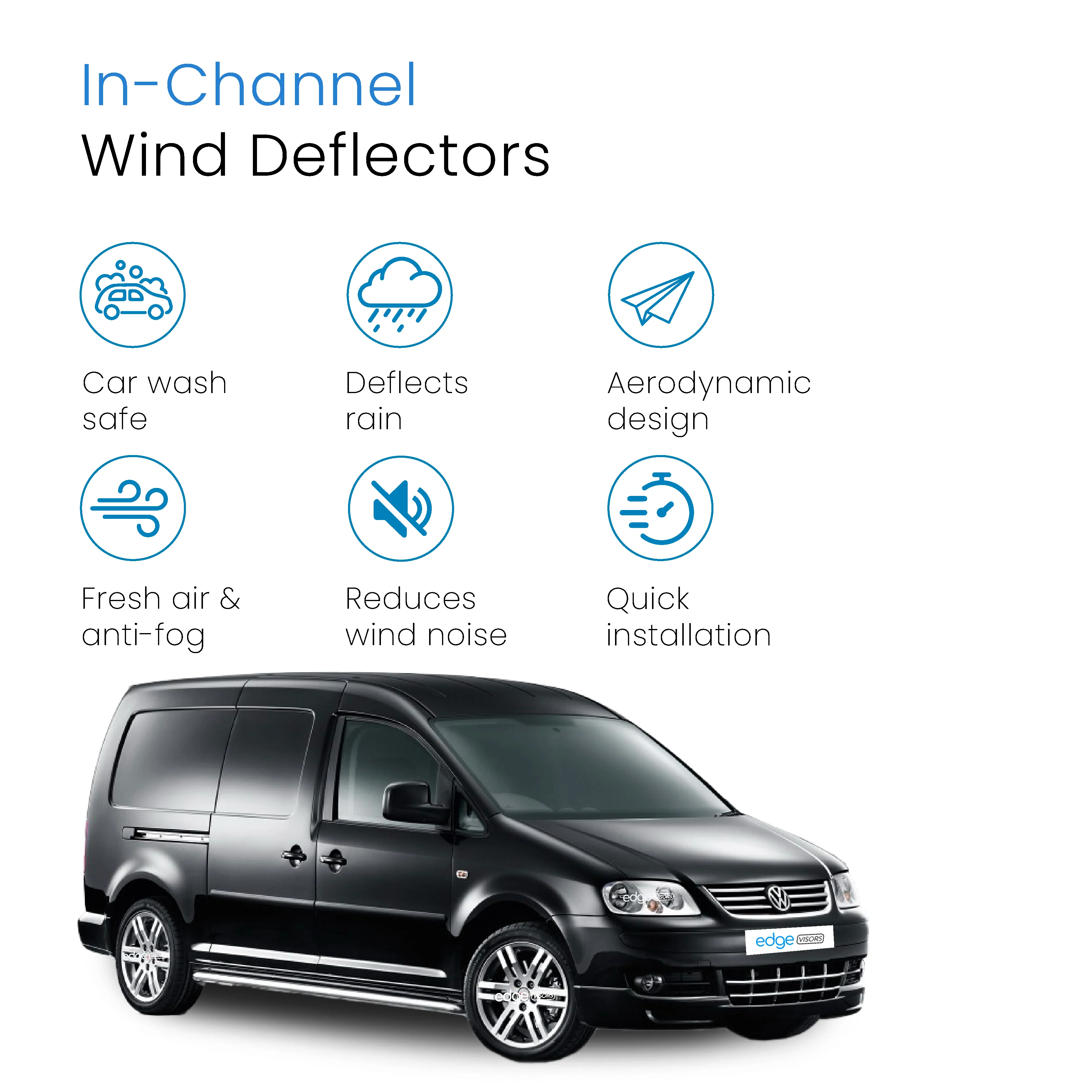 VW Caddy MK3 2004-2020 2 Door Van Wind Deflectors 2pc - Image 3