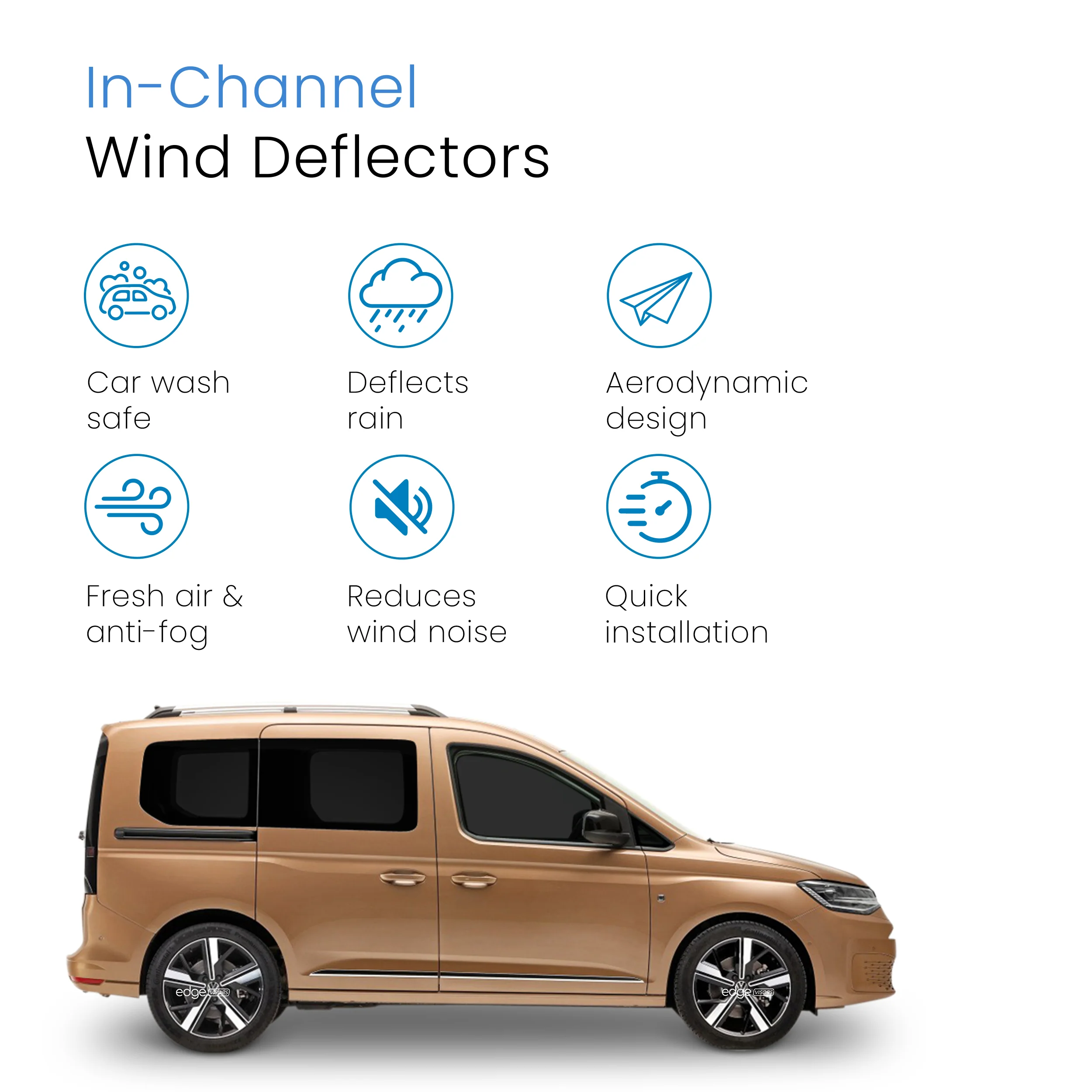 VW Caddy MK5 2020-2024 2 Door Van Wind Deflectors 2pc - Image 3