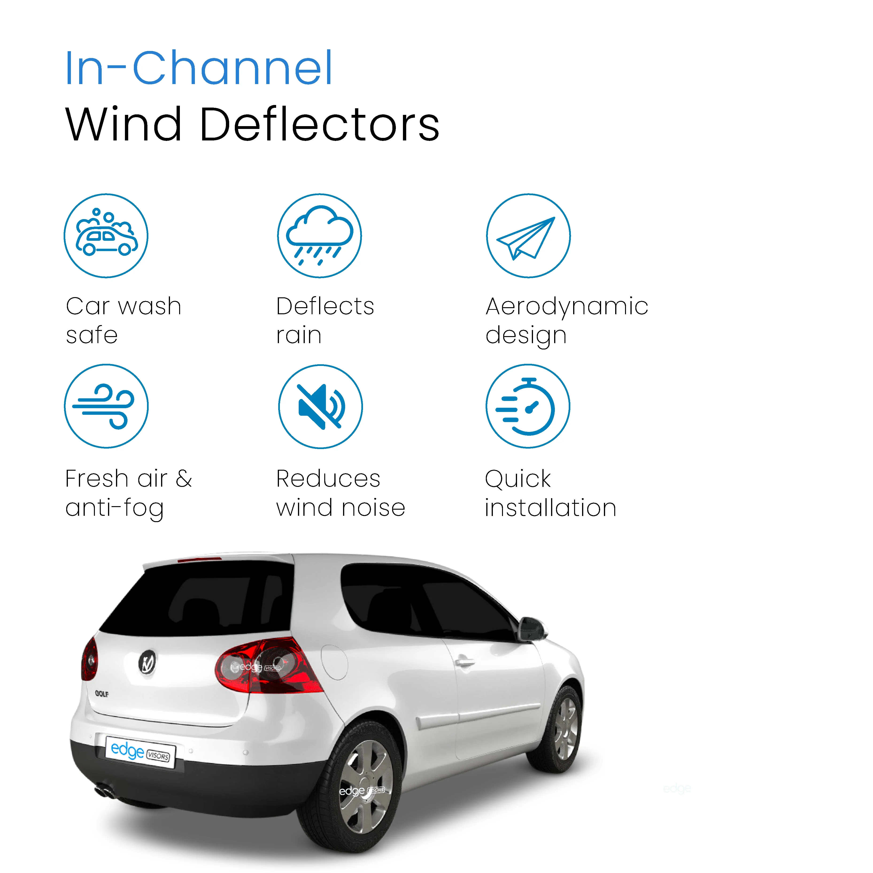 VW Golf MK5 2004-2009 3 Door Hatchback Wind Deflectors 2pc - Image 3