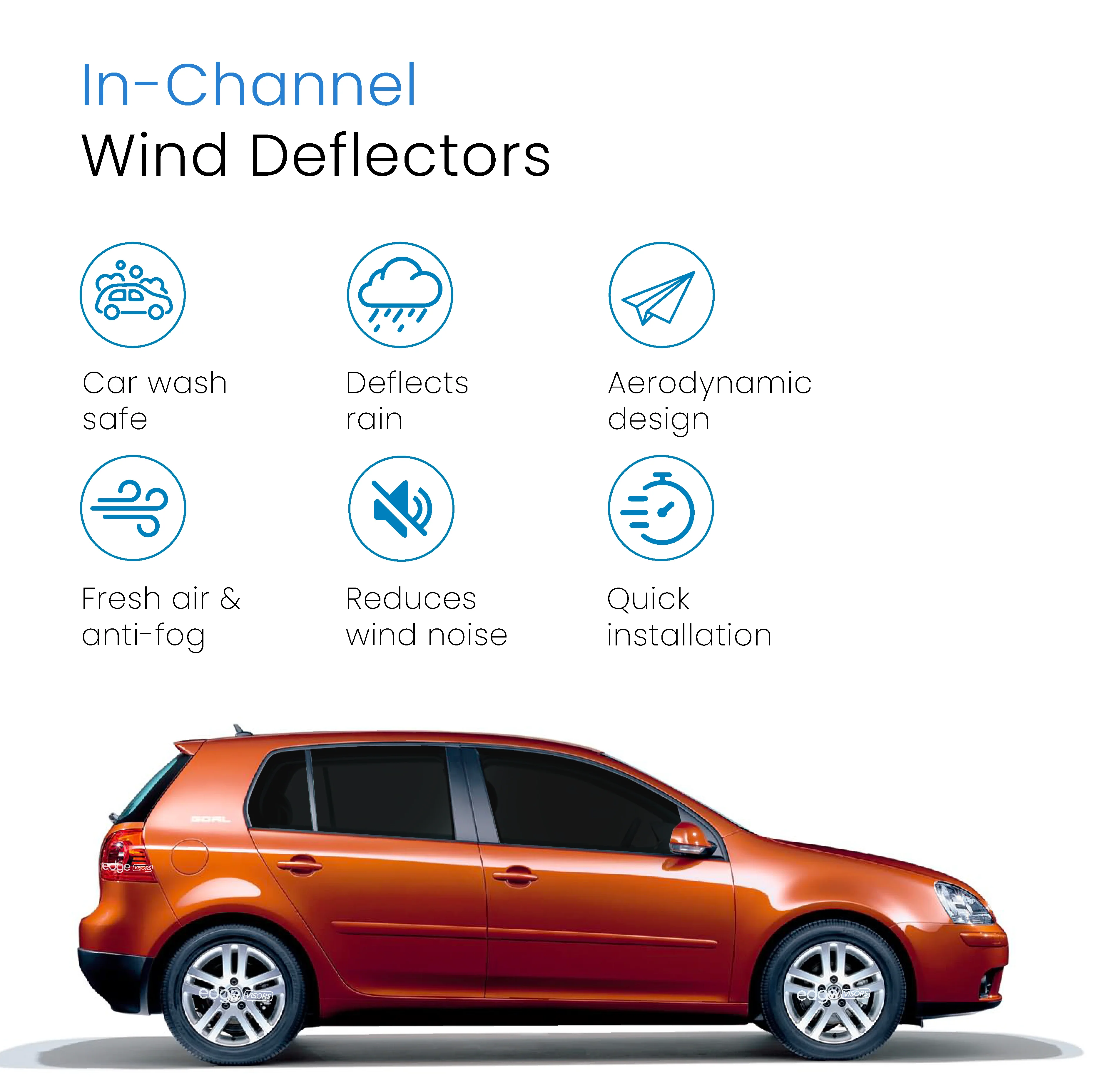 VW Golf MK5 2004-2009 5 Door Hatchback Wind Deflectors 4pc - Image 3