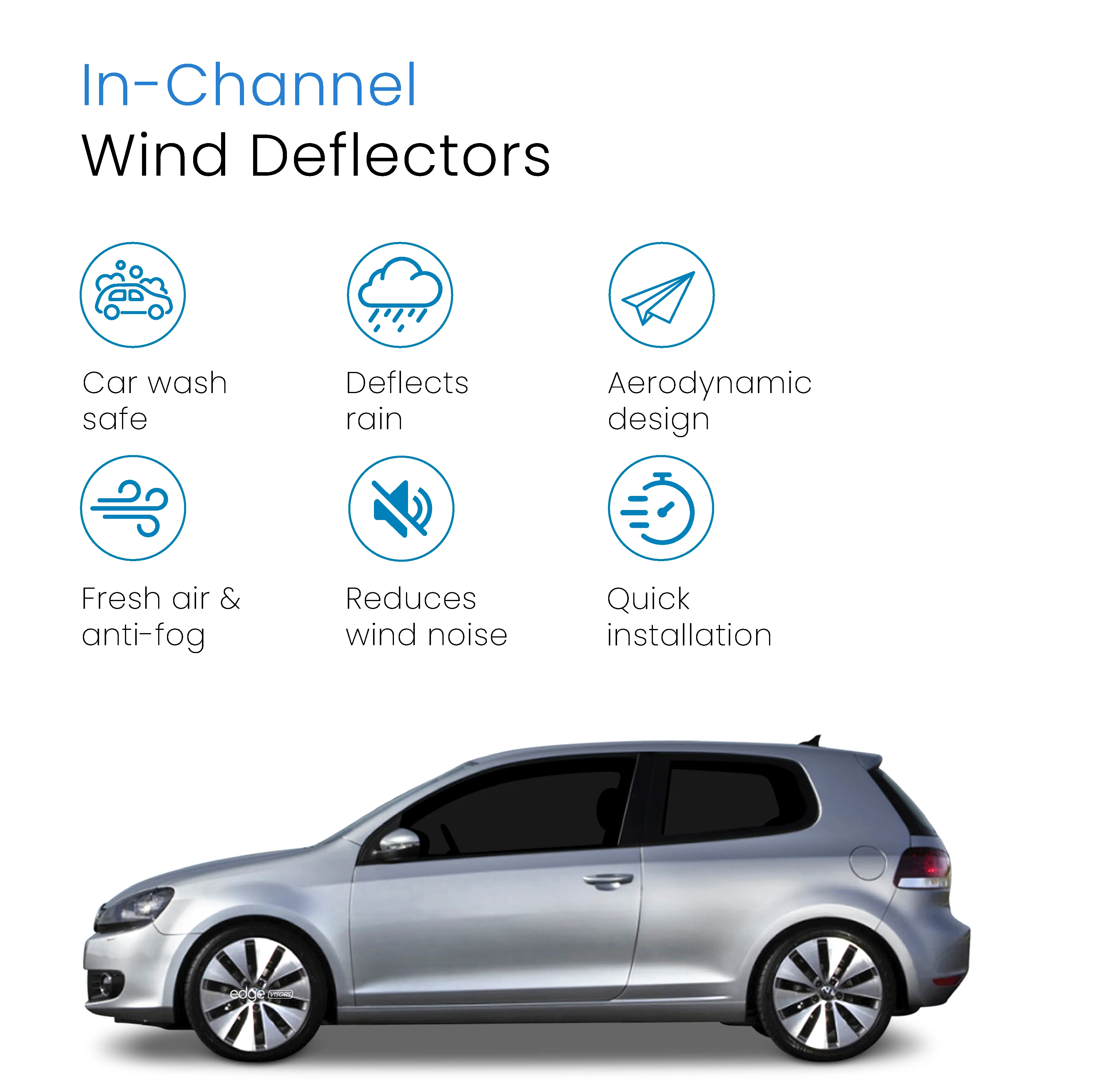 VW Golf MK6 2008-2012 3 Door Hatchback Wind Deflectors 2pc - Image 3