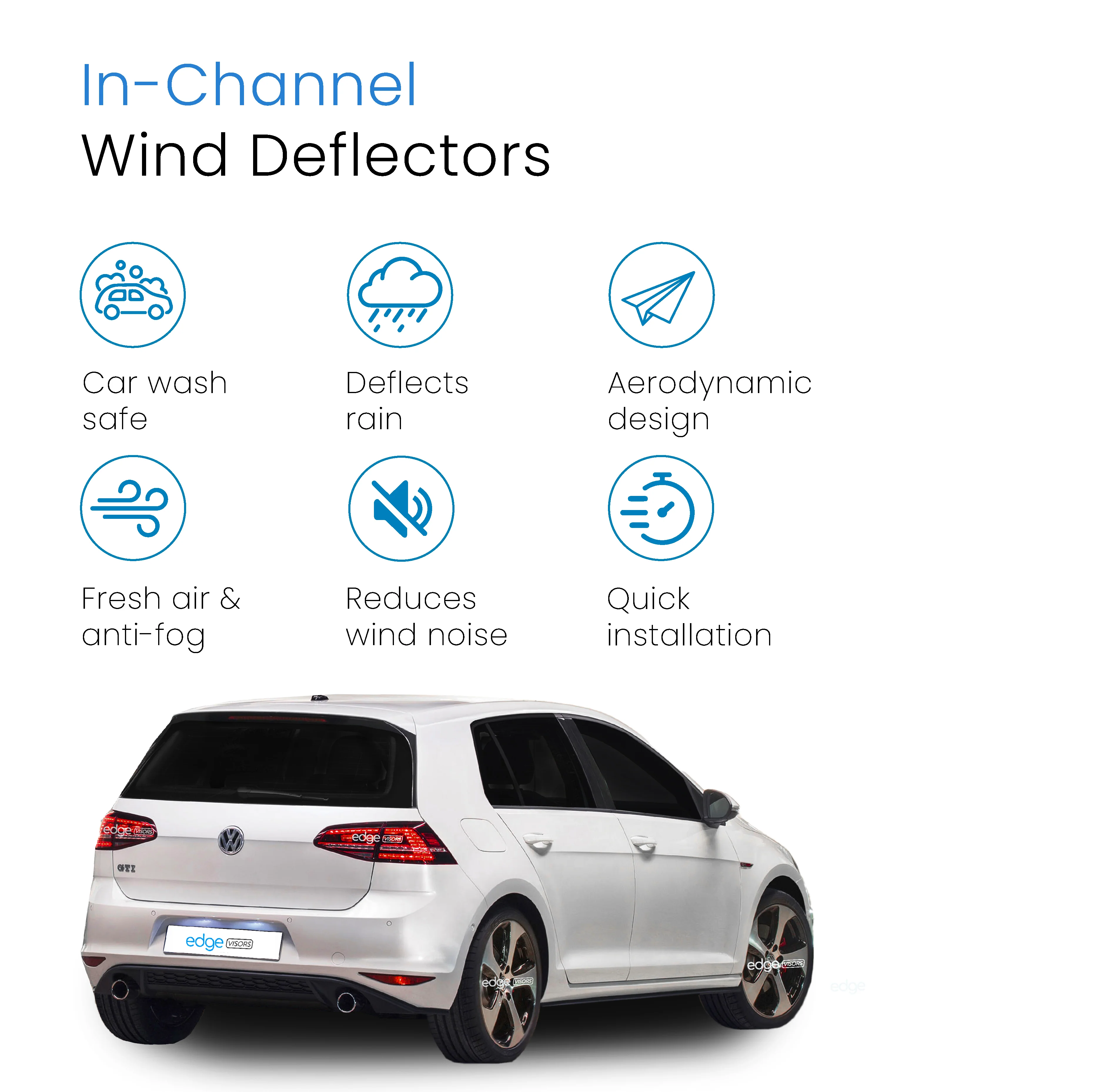 VW Golf MK7 2012-2020 5 Door Hatchback Wind Deflectors 4pc - Image 3