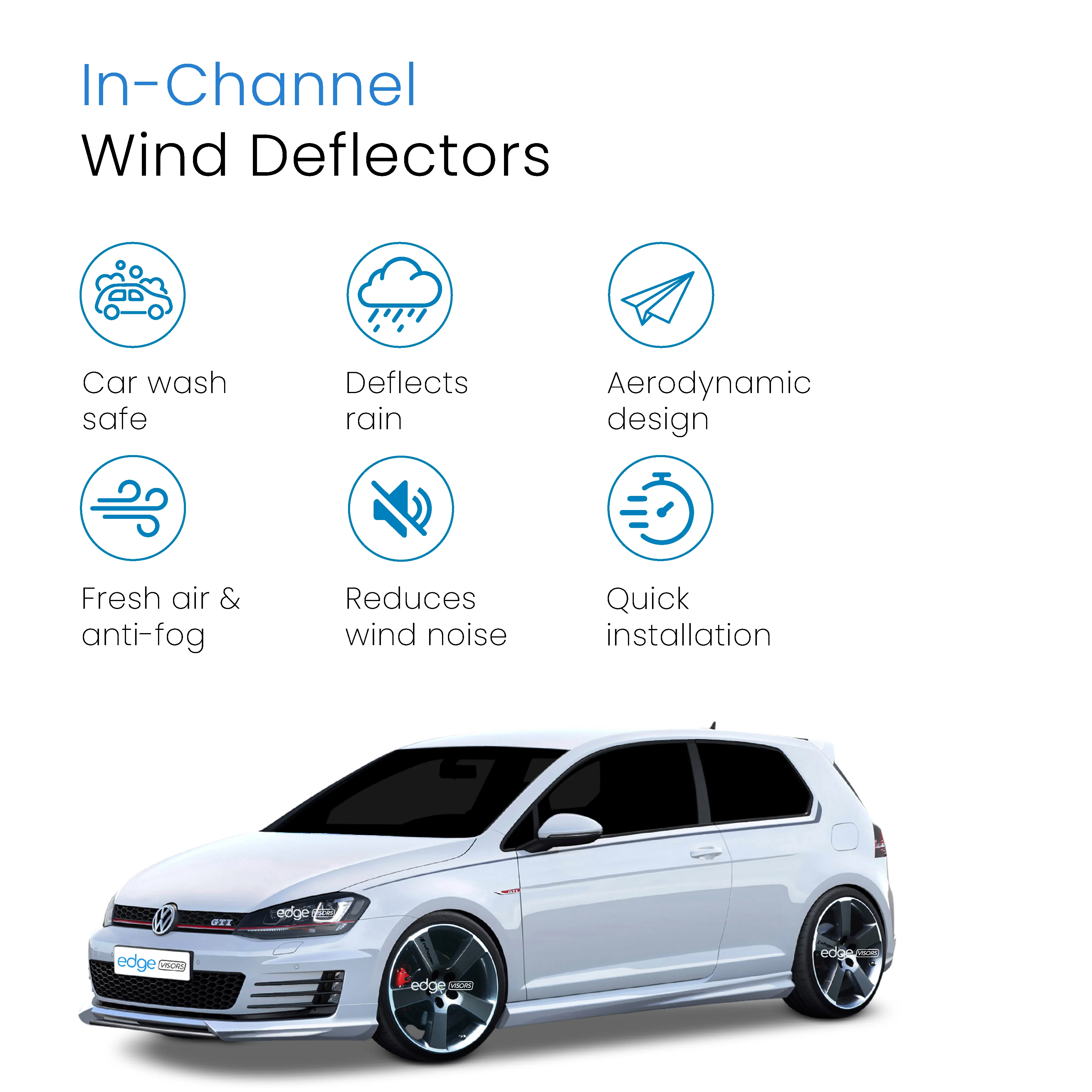 VW Golf MK7 2013-2019 3 Door Hatchback Wind Deflectors 2pc - Image 3