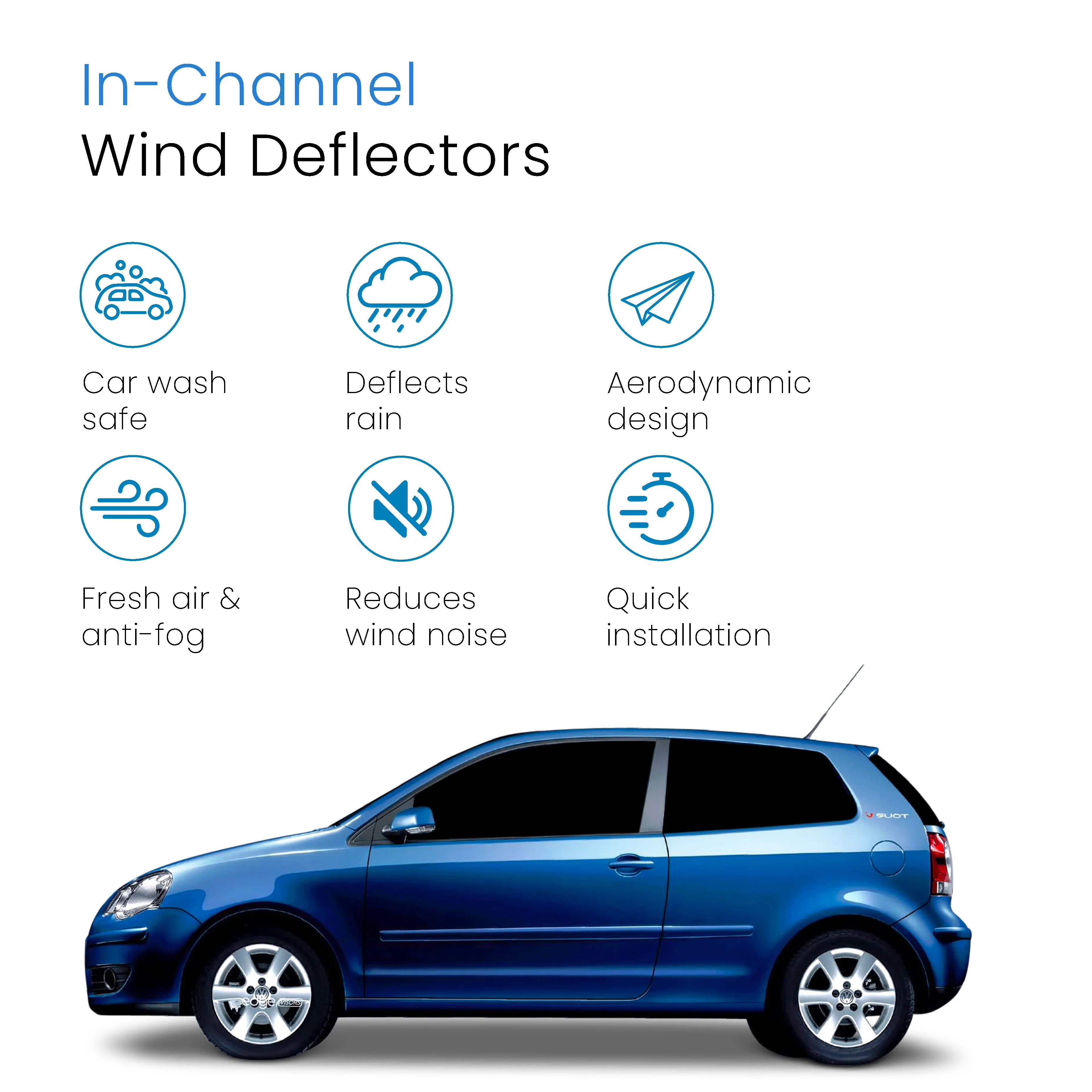 VW Polo MK4 9N / 9N3 2002-2009 3 Door Hatchback Wind Deflectors 2pc - Image 3