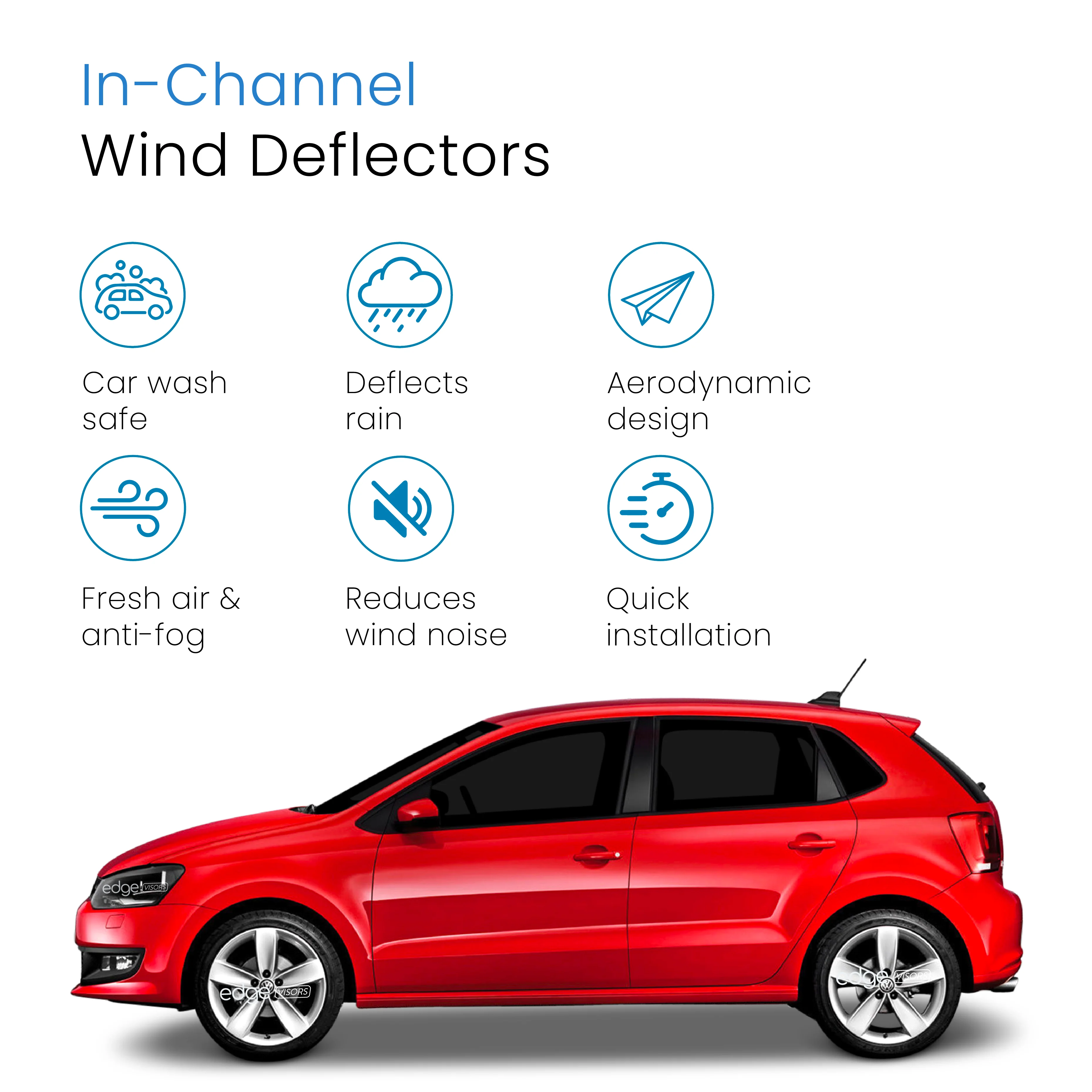 VW Polo MK5 2009-2017 5 Door Hatchback Wind Deflectors 4pc - Image 3