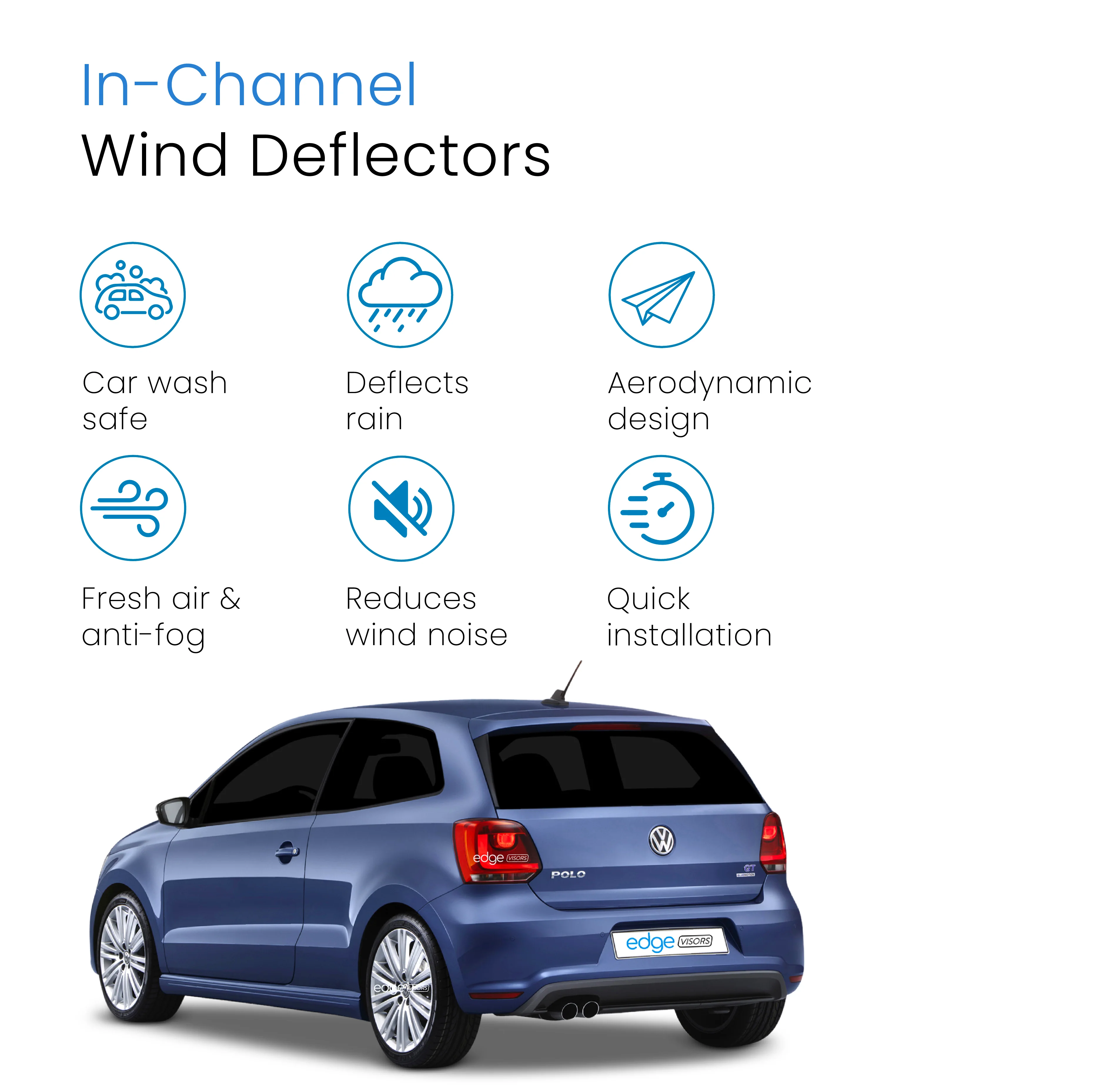 VW Polo MK5 6R / 6C 2009-2017 3 Door Hatchback Wind Deflectors 2pc - Image 3