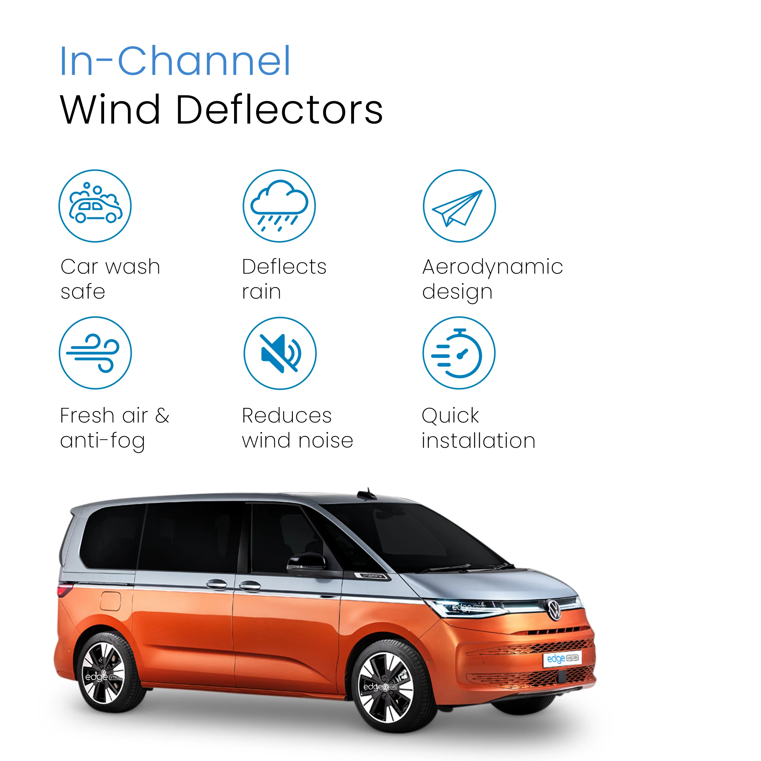 VW Transporter T7 2021-Onwards 2 Door Van Wind Deflectors 2pc - Image 3