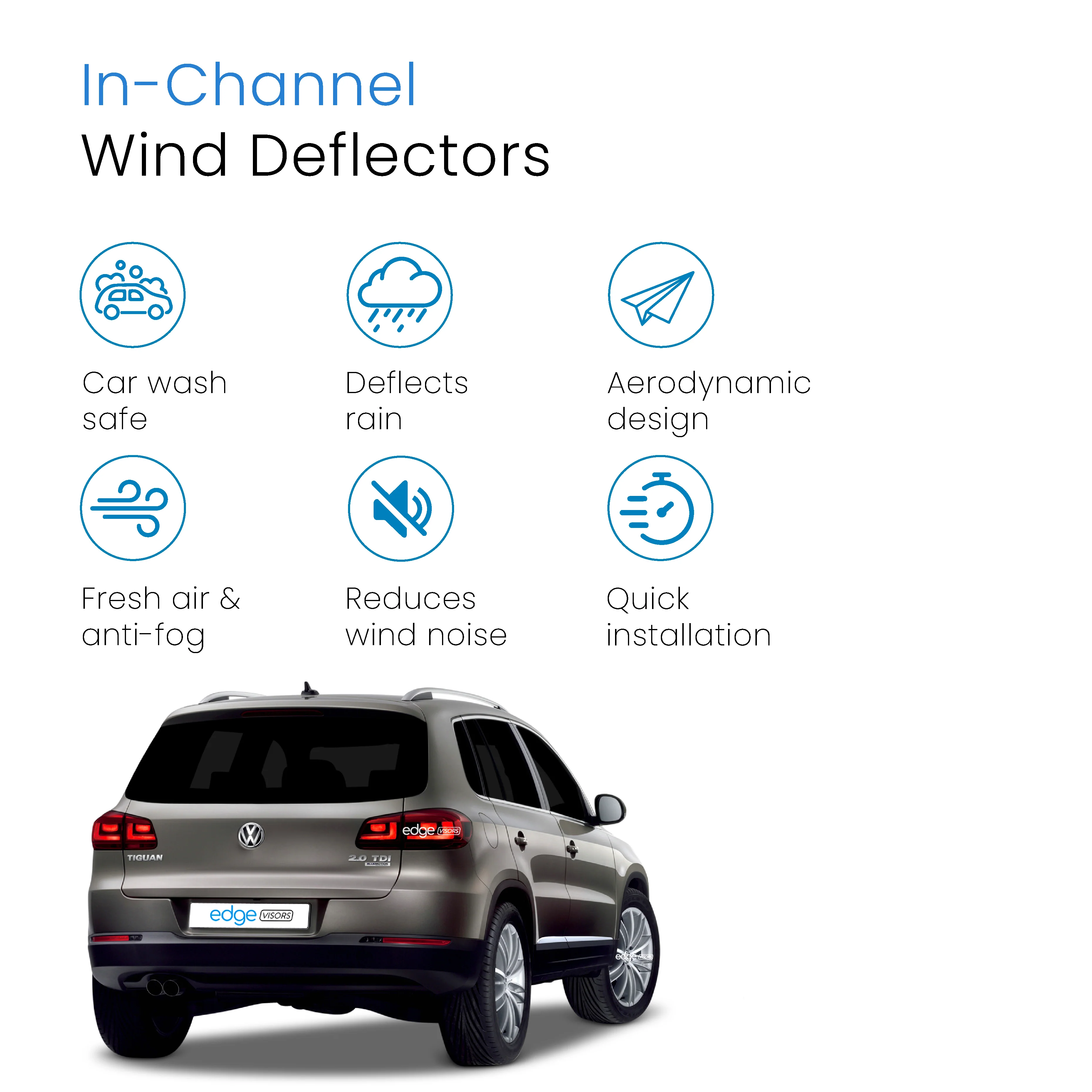 VW Tiguan MK1 2008-2016 5 Door SUV Wind Deflectors 4pc - Image 3
