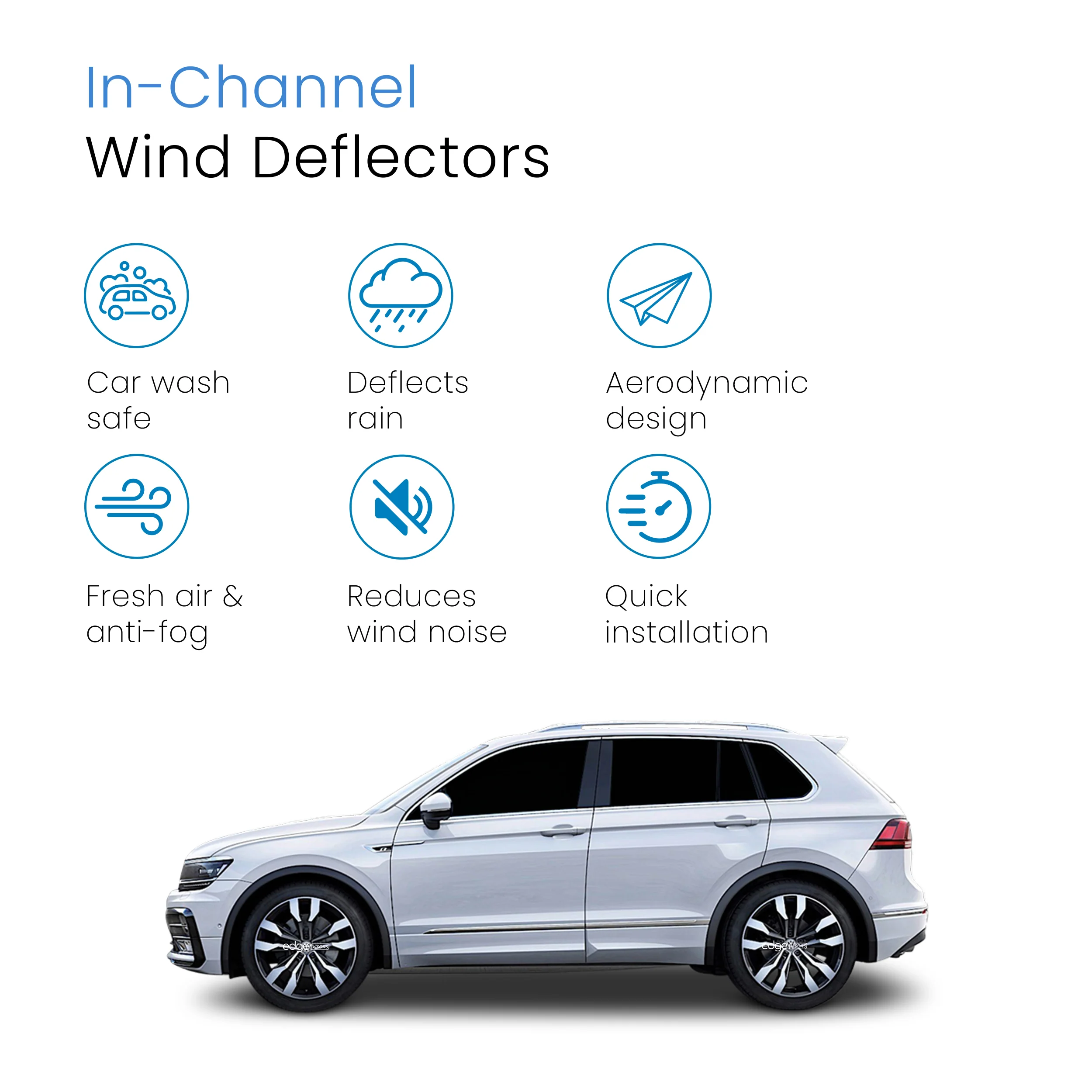 VW Tiguan MK2 2016-2023 5 Door SUV Wind Deflectors 4pc - Image 3