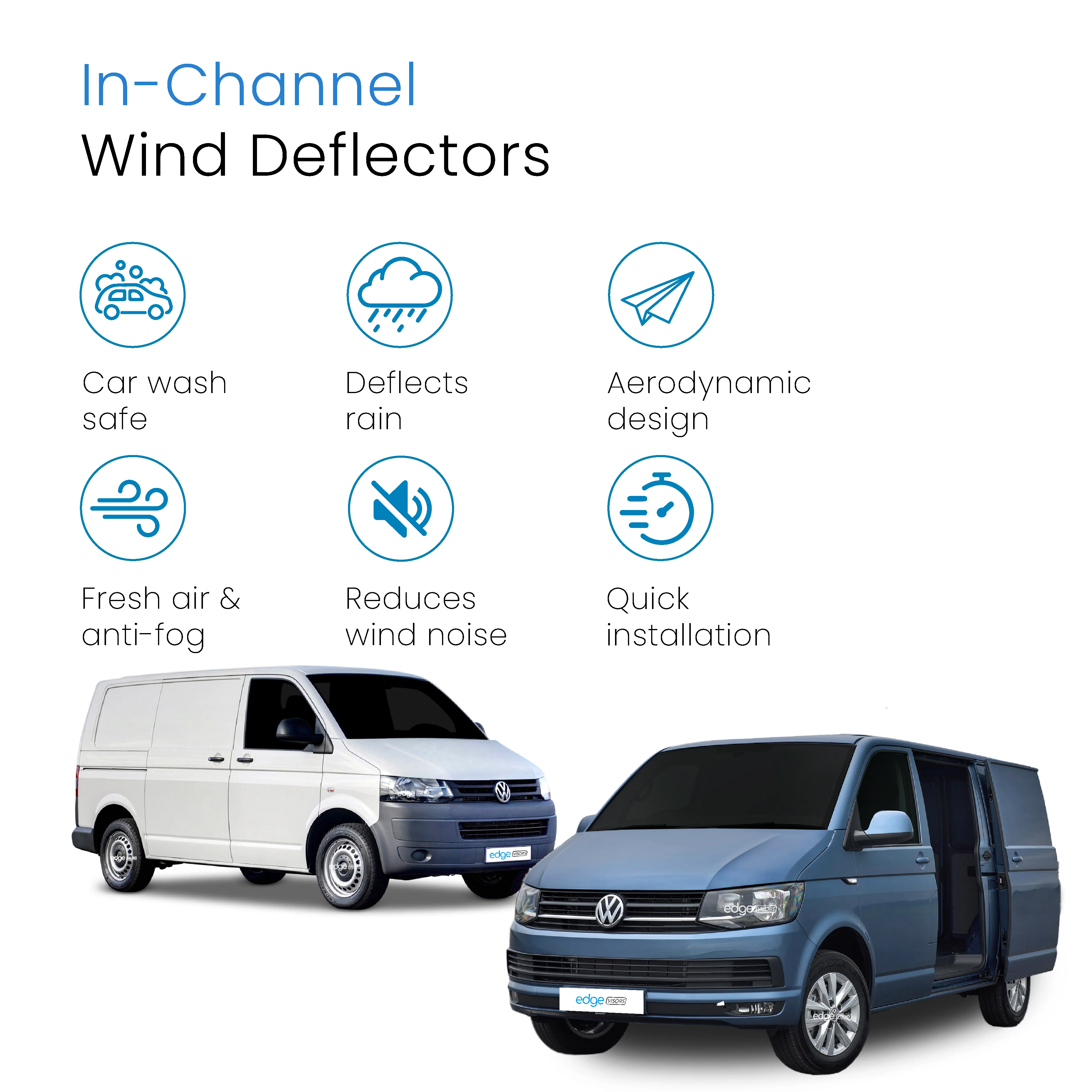 VW Transporter T5 / T6 2003-2024 2 Door Van Wind Deflectors 2pc - Image 3